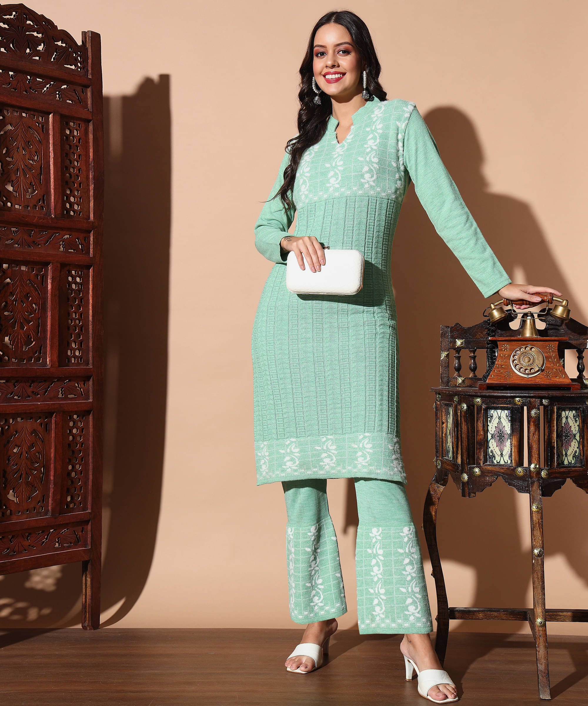     			ZEPPI Women's Woollen Embroidered Kurti With Palazzo ( Multicolor )