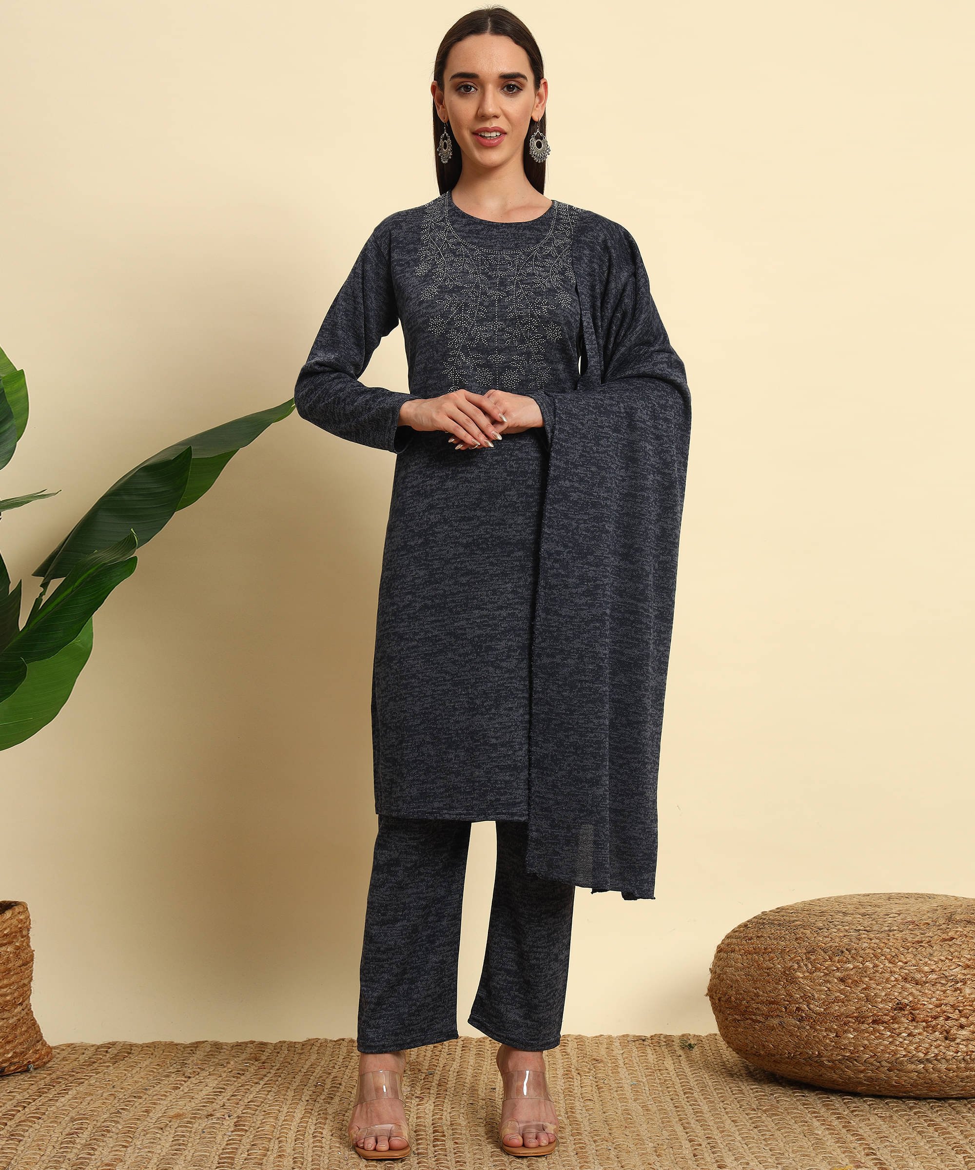 ZEPPI Women's Woollen Embroidered Kurti With Palazzo ( Multicolor ) ZEPPI Women's Woollen Embroidered Kurti With Palazzo ( Multicolor )
