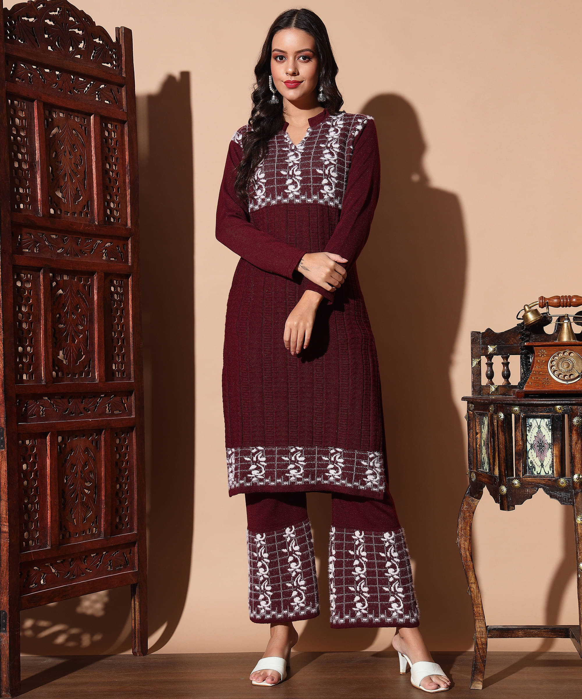     			ZEPPI Women's Woollen Embroidered Kurti With Palazzo ( Multicolor )