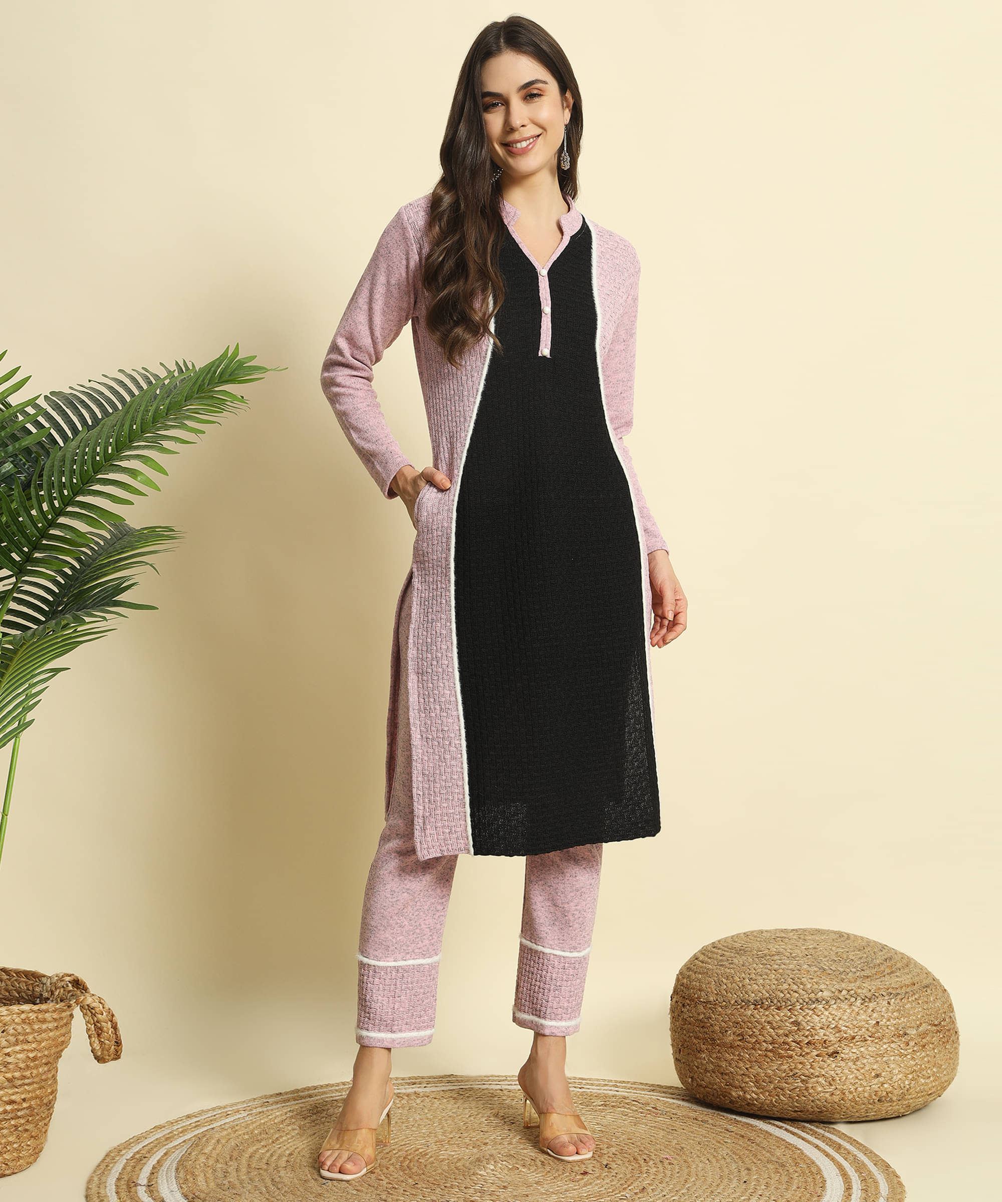     			ZEPPI Women's Woollen Self Design Kurti With Palazzo ( Pink )
