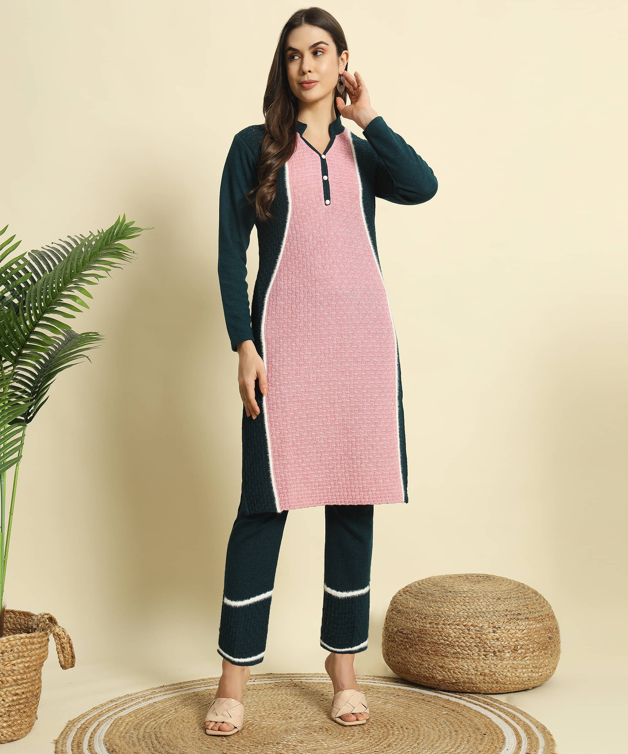     			ZEPPI Women's Woollen Self Design Kurti With Palazzo ( Blue )