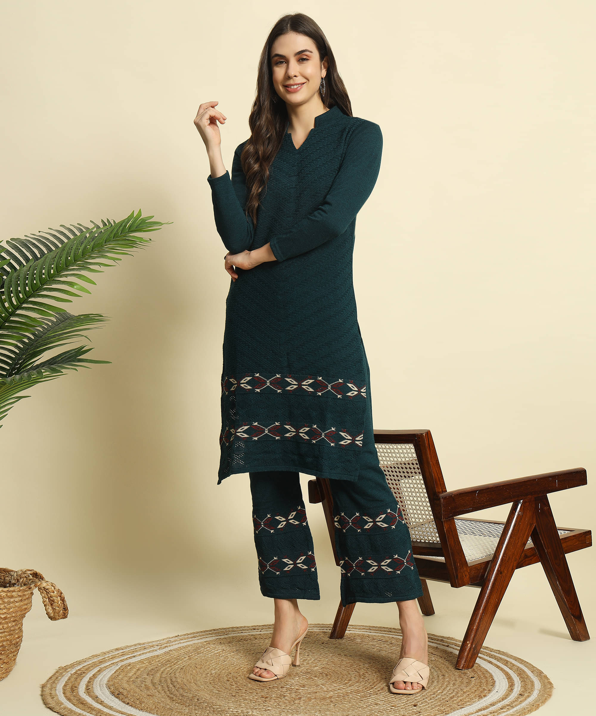 ZEPPI Women's Woollen Self Design Kurti With Palazzo ( Dark Green ) ZEPPI Women's Woollen Self Design Kurti With Palazzo ( Dark Green )