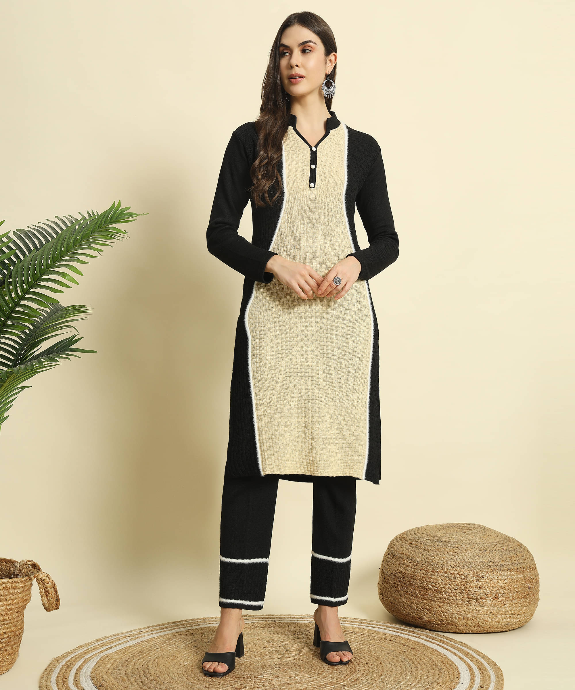 ZEPPI Women's Woollen Self Design Kurti With Palazzo ( Black )     			ZEPPI Women's Woollen Self Design Kurti With Palazzo ( Black )