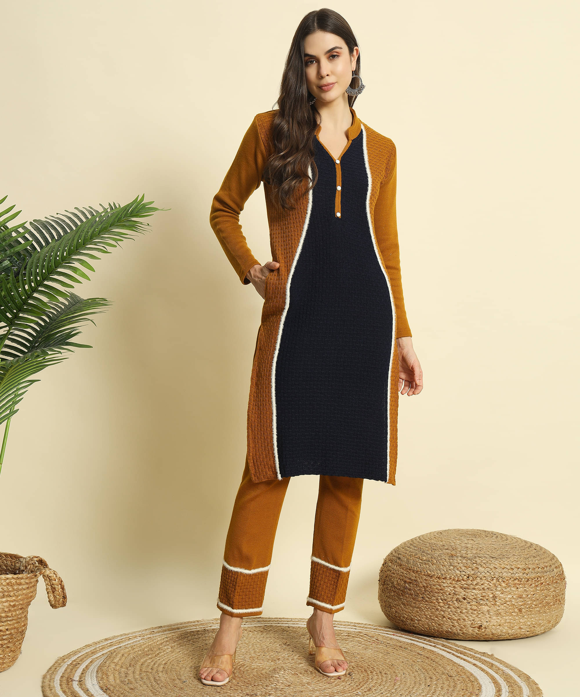     			ZEPPI Women's Woollen Self Design Kurti With Palazzo ( Orange )