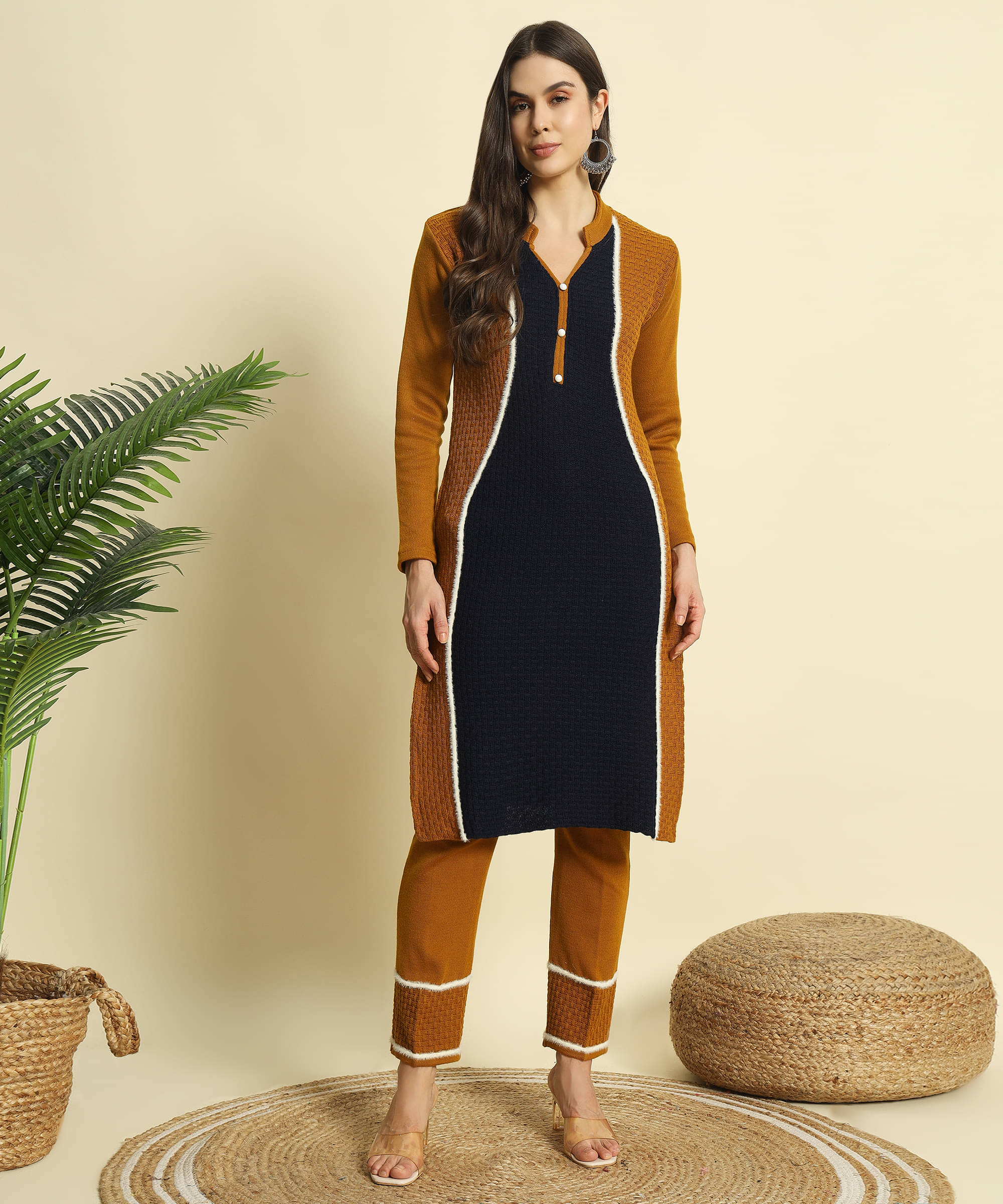 ZEPPI Women's Woollen Self Design Kurti With Palazzo ( Orange ) ZEPPI Women's Woollen Self Design Kurti With Palazzo ( Orange )