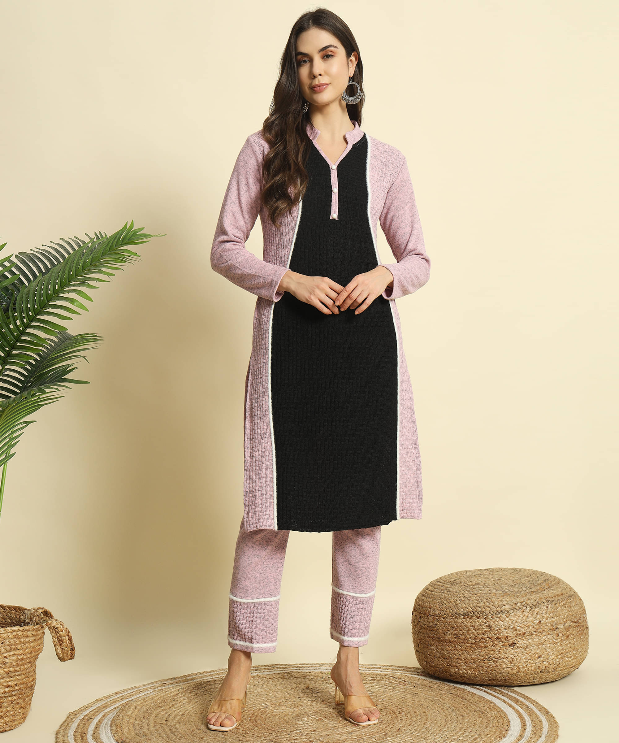ZEPPI Women's Woollen Self Design Kurti With Palazzo ( Pink ) ZEPPI Women's Woollen Self Design Kurti With Palazzo ( Pink )