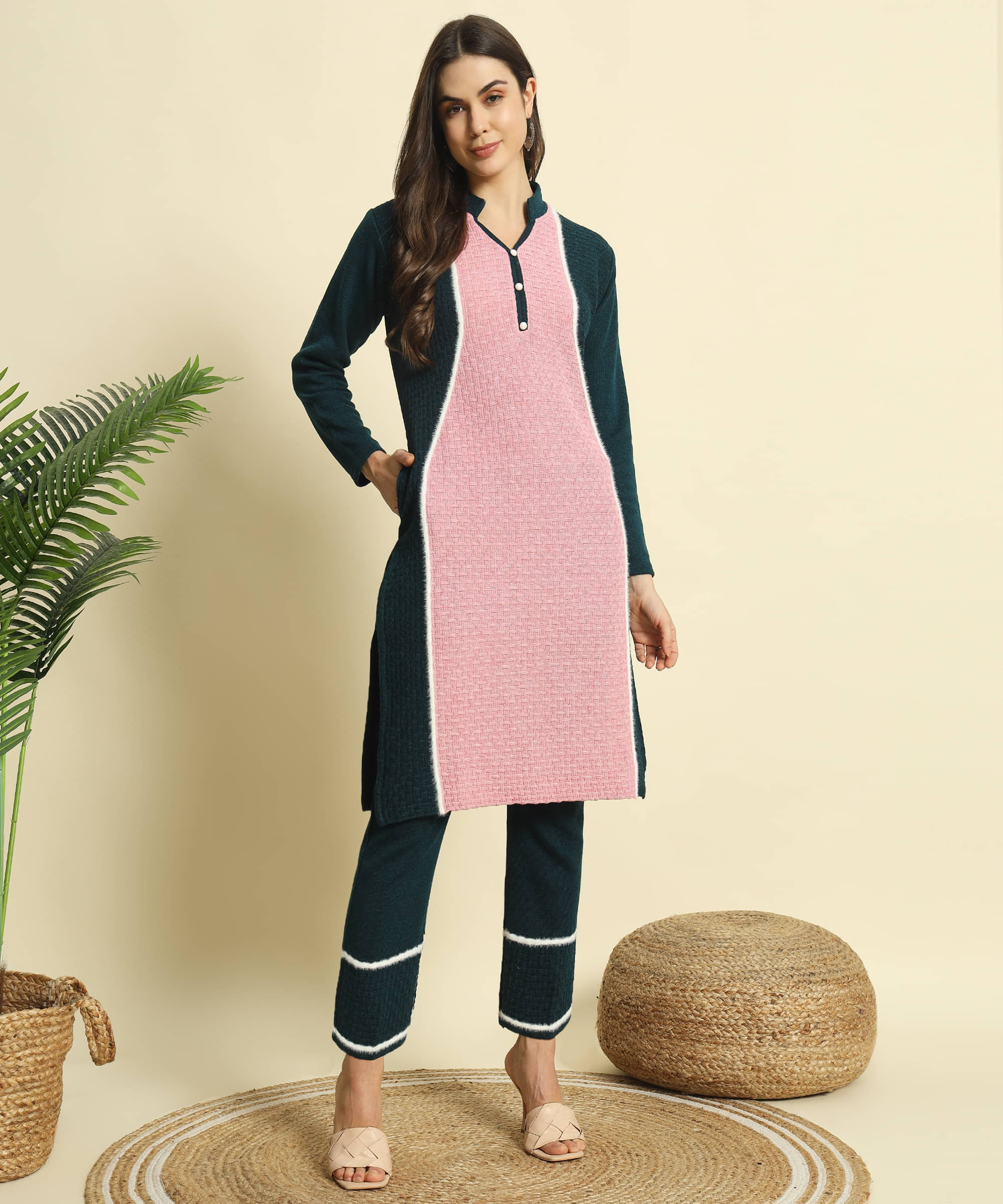     			ZEPPI Women's Woollen Self Design Kurti With Palazzo ( Blue )