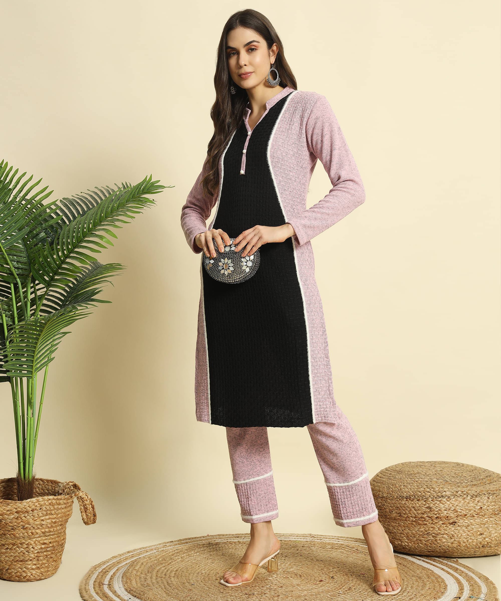 ZEPPI Women's Woollen Self Design Kurti With Palazzo ( Pink ) ZEPPI Women's Woollen Self Design Kurti With Palazzo ( Pink )