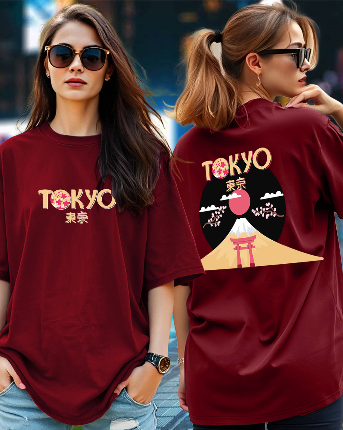    			AUSK Women Cotton Blend Printed Oversized Round Neck T-Shirt ( Maroon )