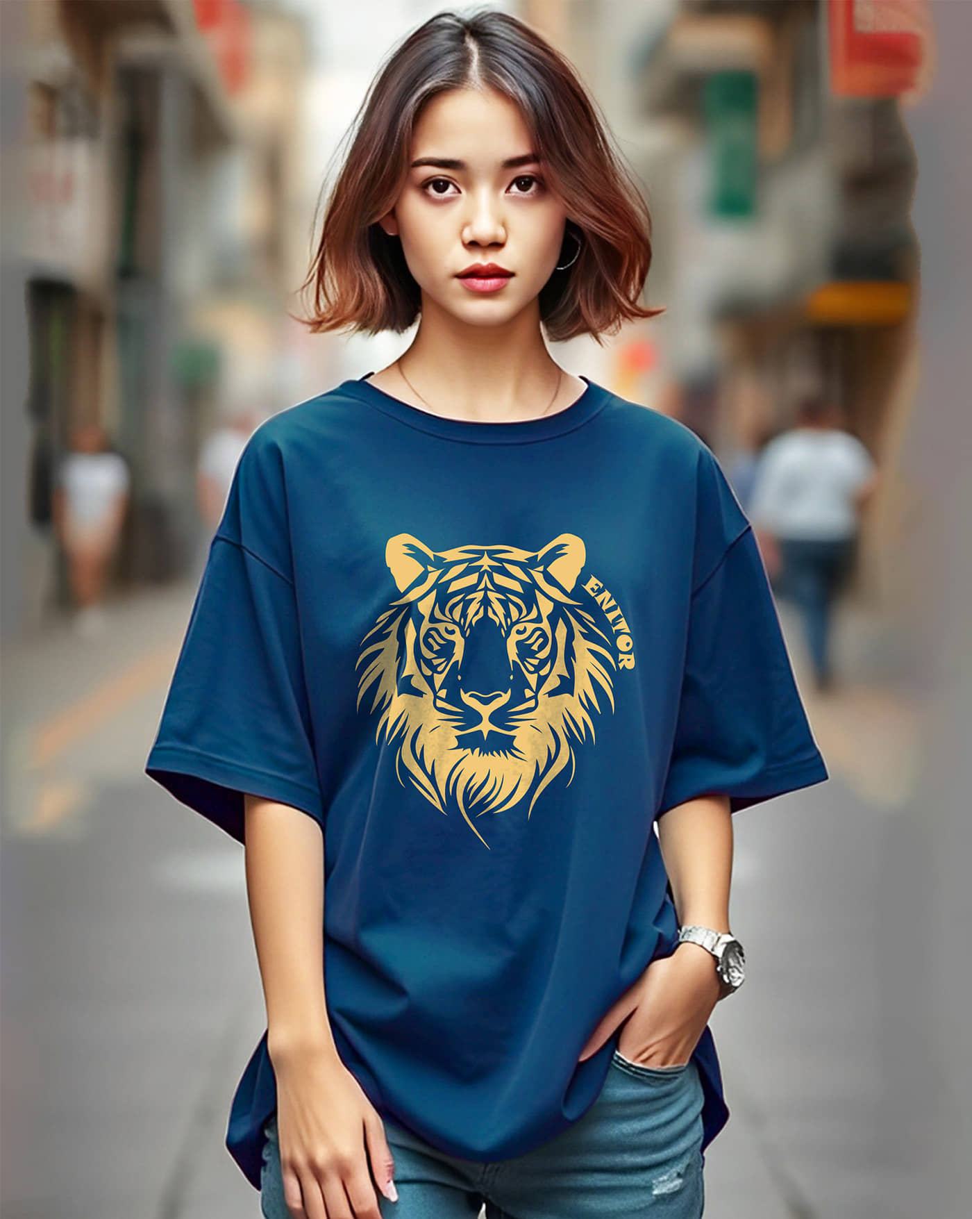 AUSK Women Cotton Printed Oversized Fit Round Neck T-Shirt ( Teal )