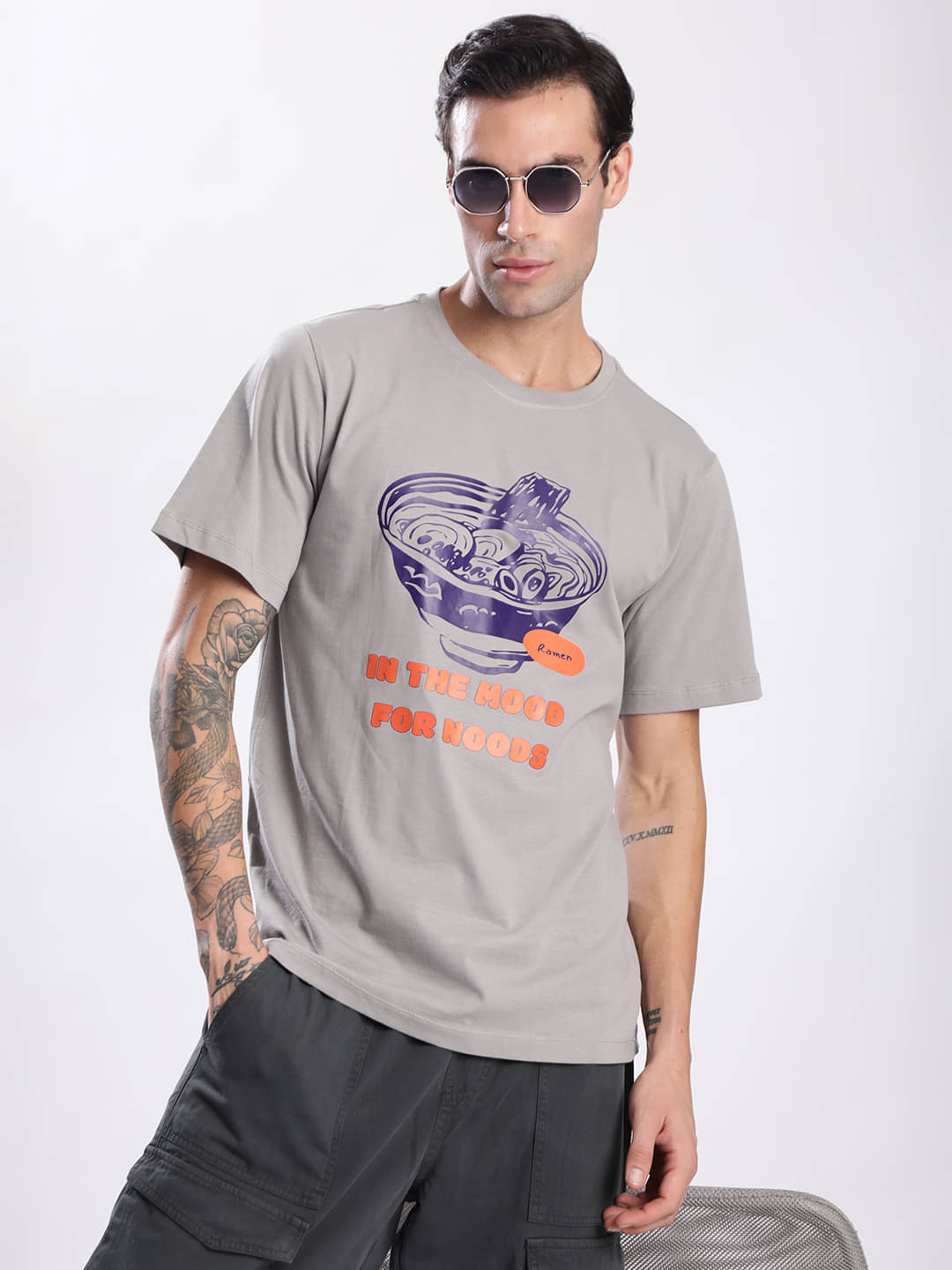     			IVOC Men 100% Cotton Regular Fit Printed T-Shirt ( Grey )