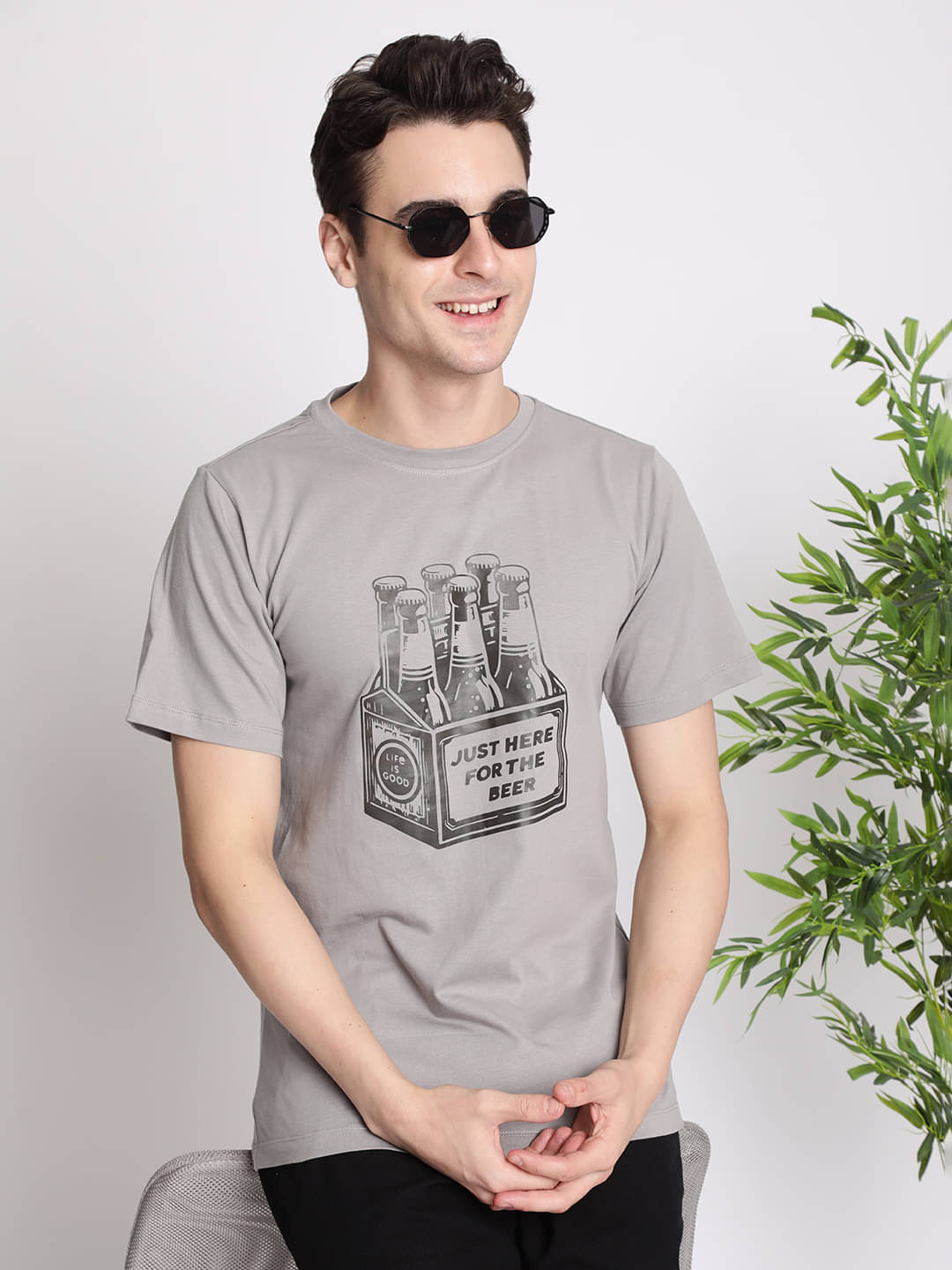     			IVOC Men 100% Cotton Regular Fit Printed T-Shirt ( Grey )