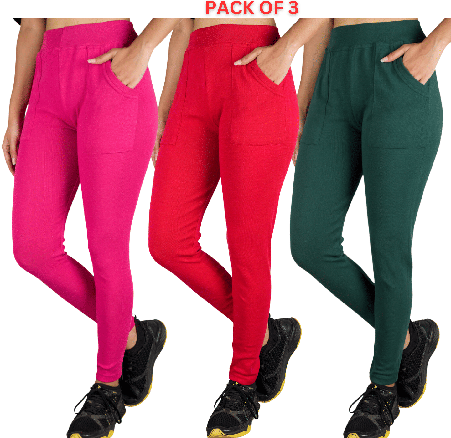 KARARO JEGGINGS - Cotton Blend Skinny Fit Pink Women's Jeggings ( Pack of 3 ) KARARO JEGGINGS - Cotton Blend Skinny Fit Pink Women's Jeggings ( Pack of 3 )