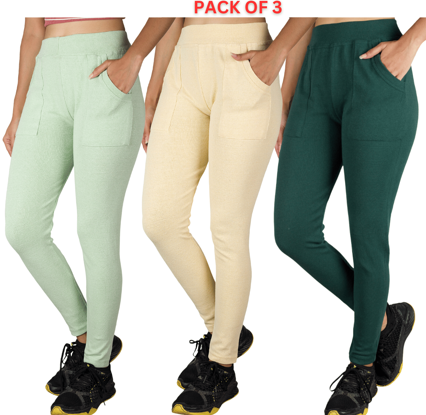 KARARO JEGGINGS - Cotton Blend Skinny Fit Yellow Women's Jeggings ( Pack of 3 ) KARARO JEGGINGS - Cotton Blend Skinny Fit Yellow Women's Jeggings ( Pack of 3 )