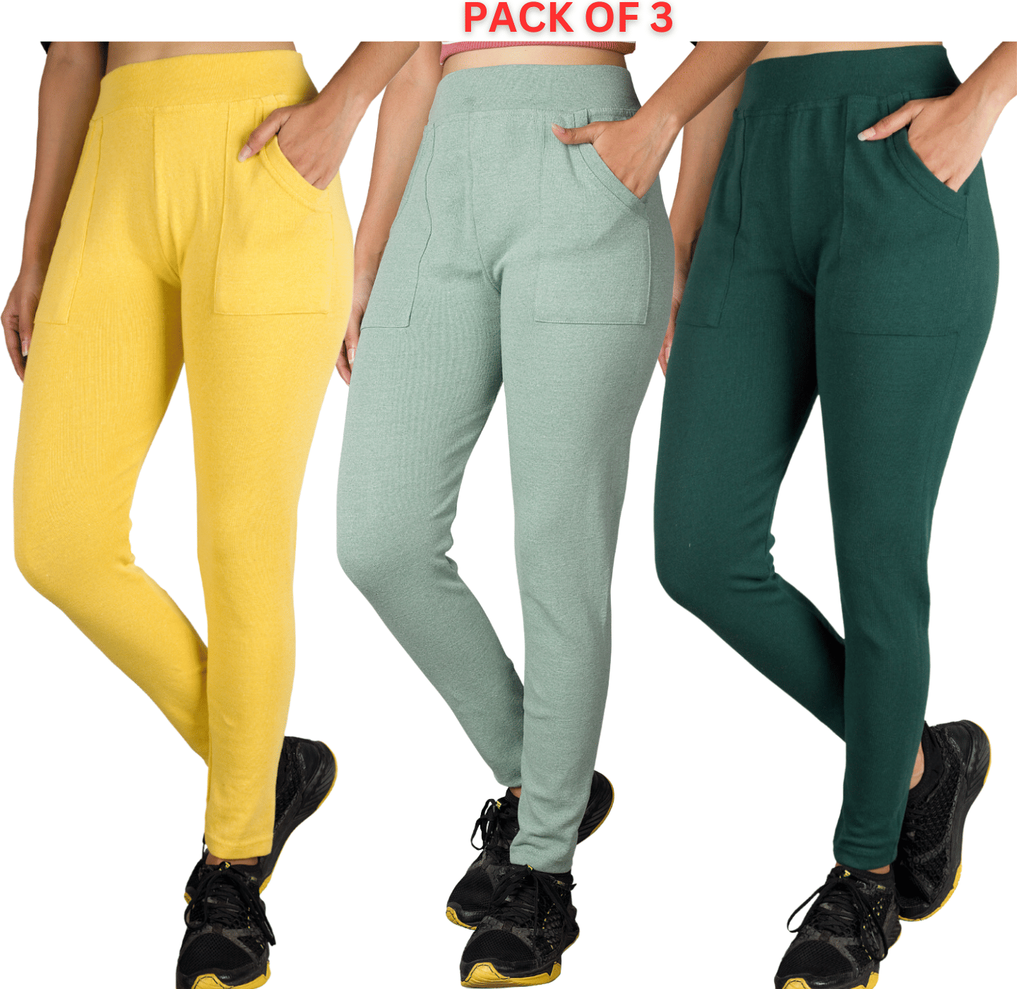     			KARARO JEGGINGS - Cotton Blend Skinny Fit Lime Green Women's Jeggings ( Pack of 3 )