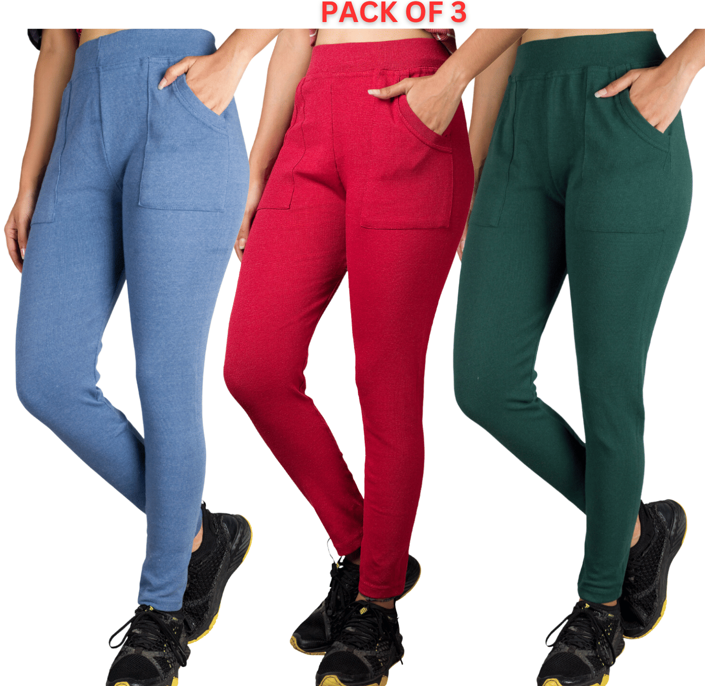     			KARARO JEGGINGS - Cotton Blend Skinny Fit Blue Women's Jeggings ( Pack of 3 )