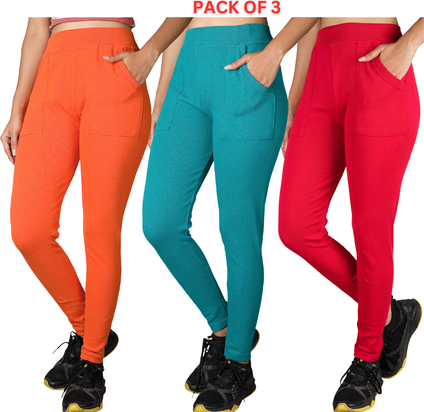 KARARO JEGGINGS - Cotton Blend Skinny Fit Orange Women's Jeggings ( Pack of 3 )     			KARARO JEGGINGS - Cotton Blend Skinny Fit Orange Women's Jeggings ( Pack of 3 )