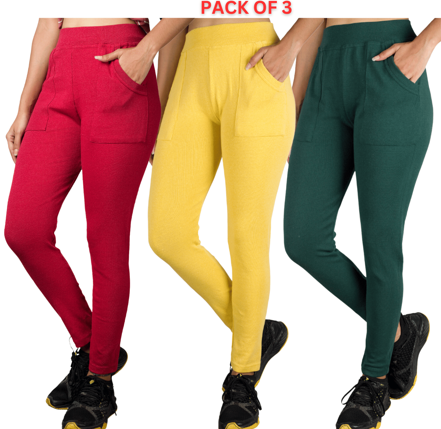 KARARO JEGGINGS - Cotton Blend Skinny Fit Red Women's Jeggings ( Pack of 3 ) KARARO JEGGINGS - Cotton Blend Skinny Fit Red Women's Jeggings ( Pack of 3 )