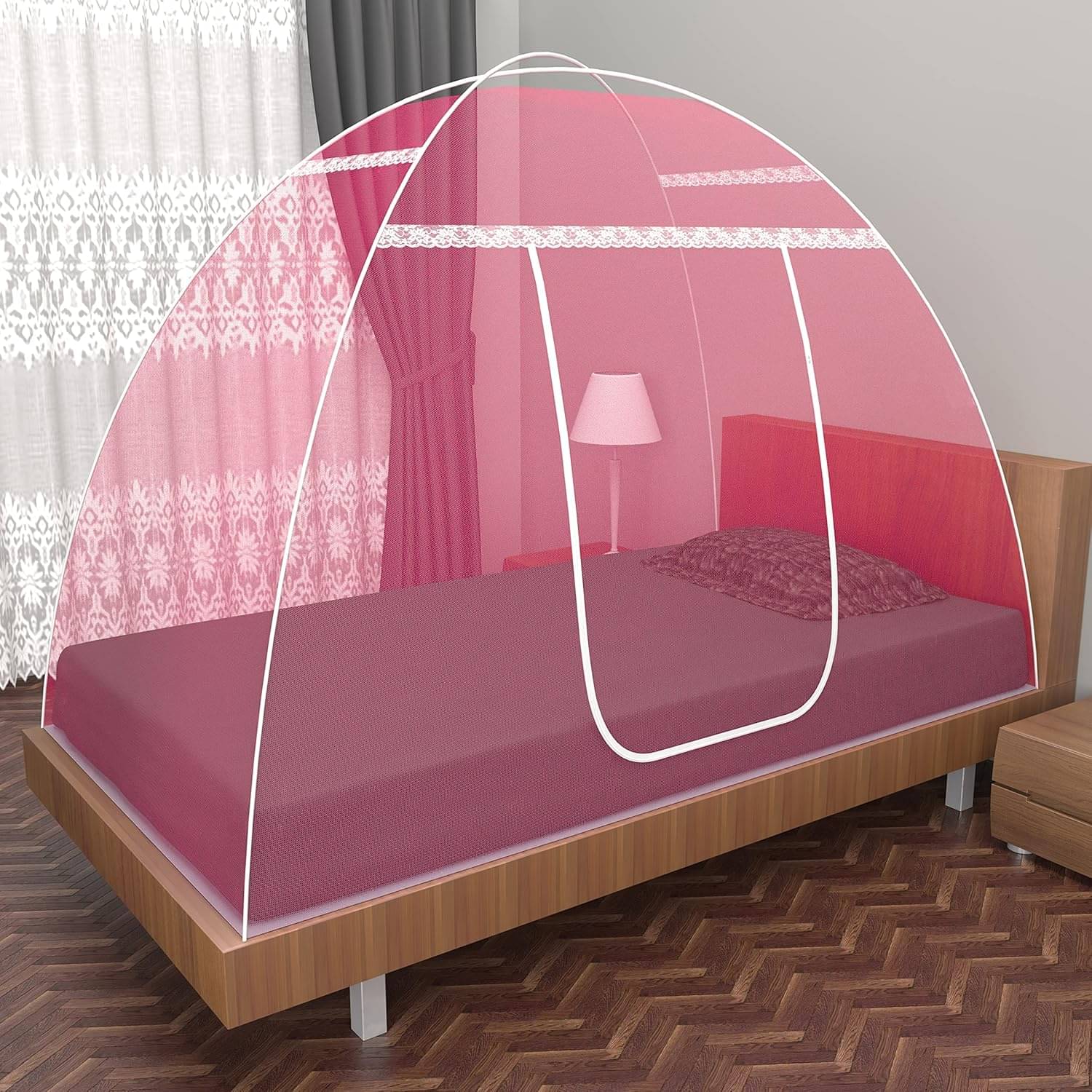     			KISSATO - Pink Nylon Foldable Mosquito Net ( Pack of 1 )