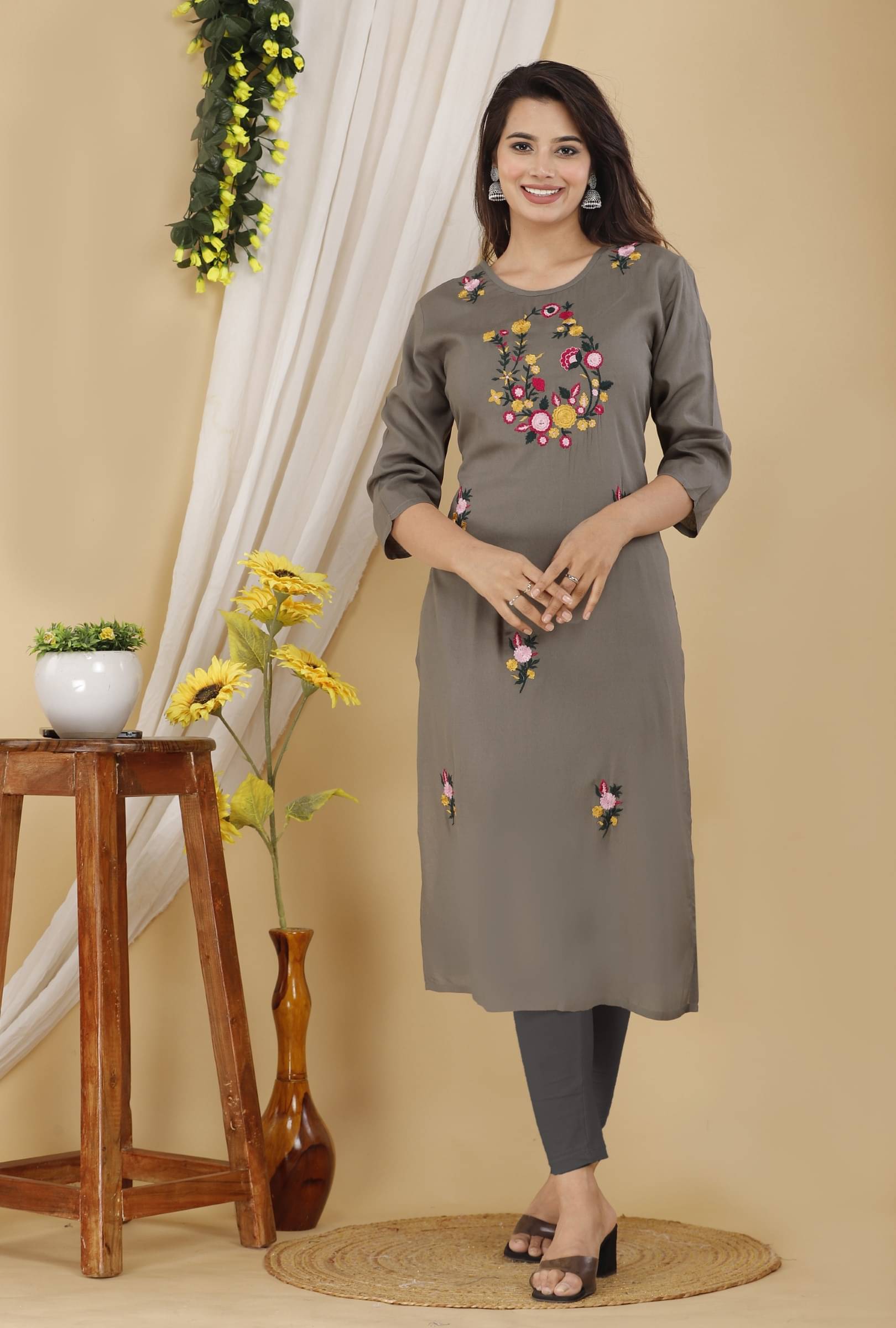 Mehsoos Women's Cotton Blend Embroidered Straight Kurti - ( Multicolor ) Mehsoos Women's Cotton Blend Embroidered Straight Kurti - ( Multicolor )