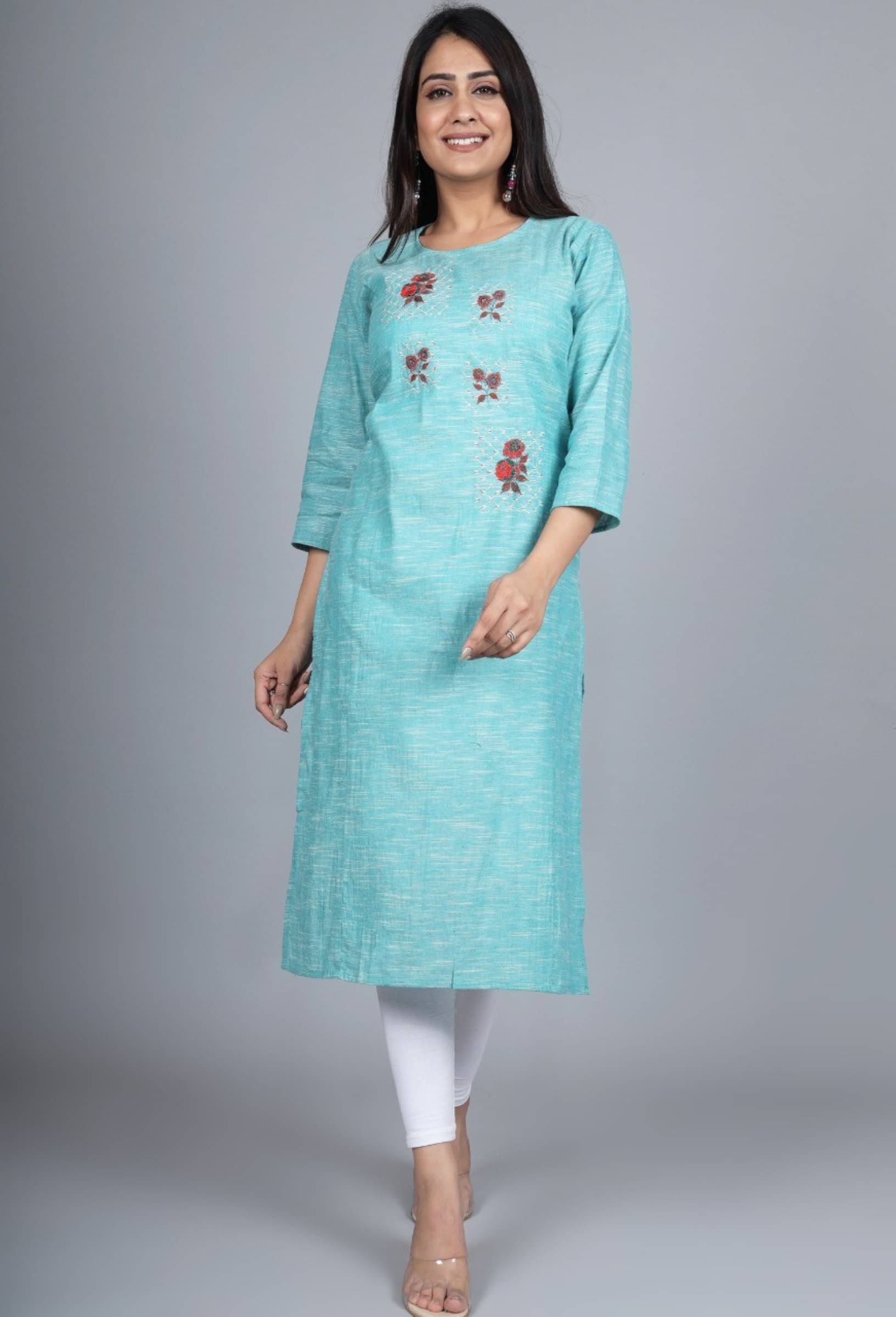 Mehsoos Women's Cotton Blend Embroidered Straight Kurti - ( Blue ) Mehsoos Women's Cotton Blend Embroidered Straight Kurti - ( Blue )