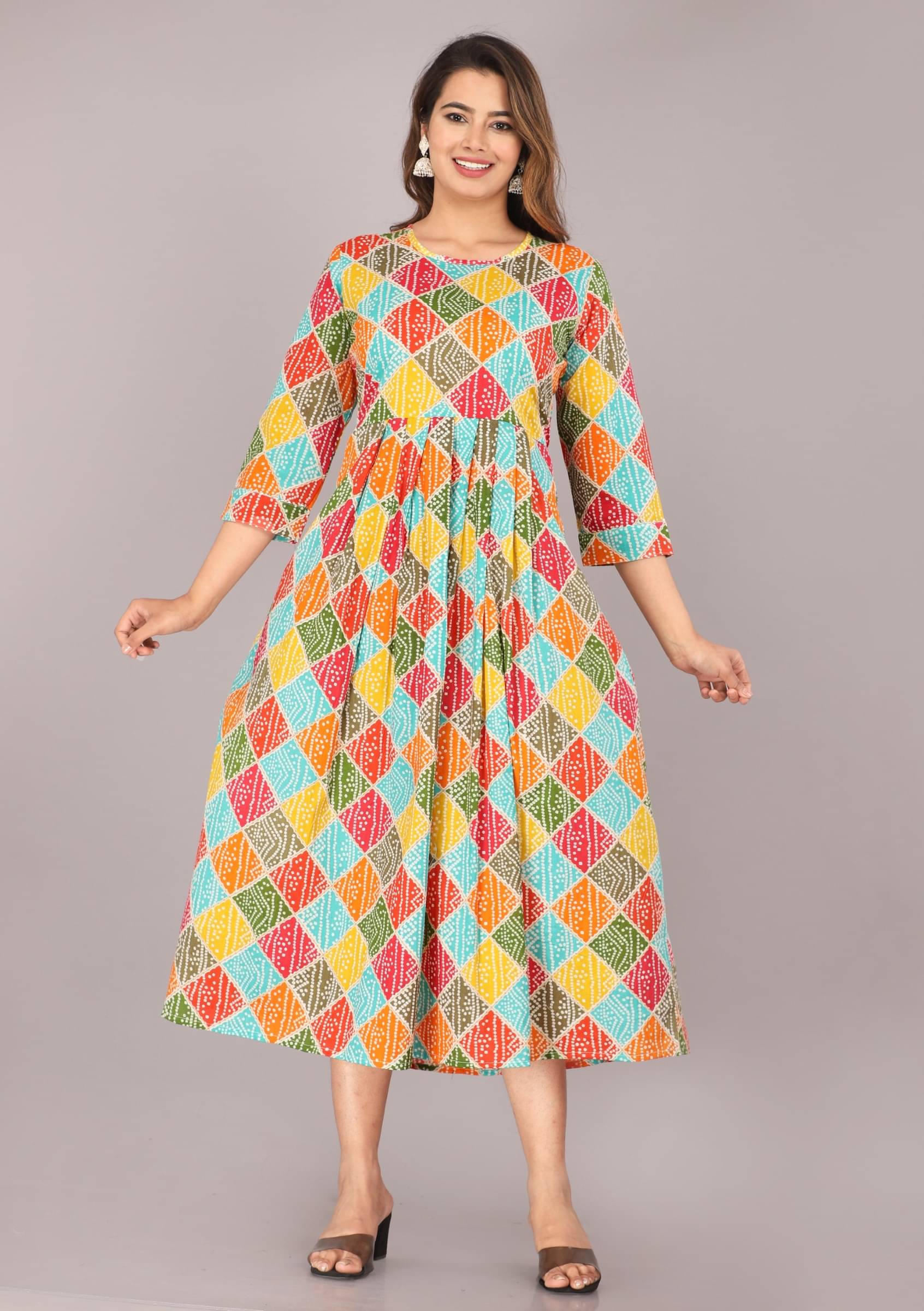 Mehsoos Women's Cotton Printed Anarkali Kurti - ( Multicolor ) Mehsoos Women's Cotton Printed Anarkali Kurti - ( Multicolor )