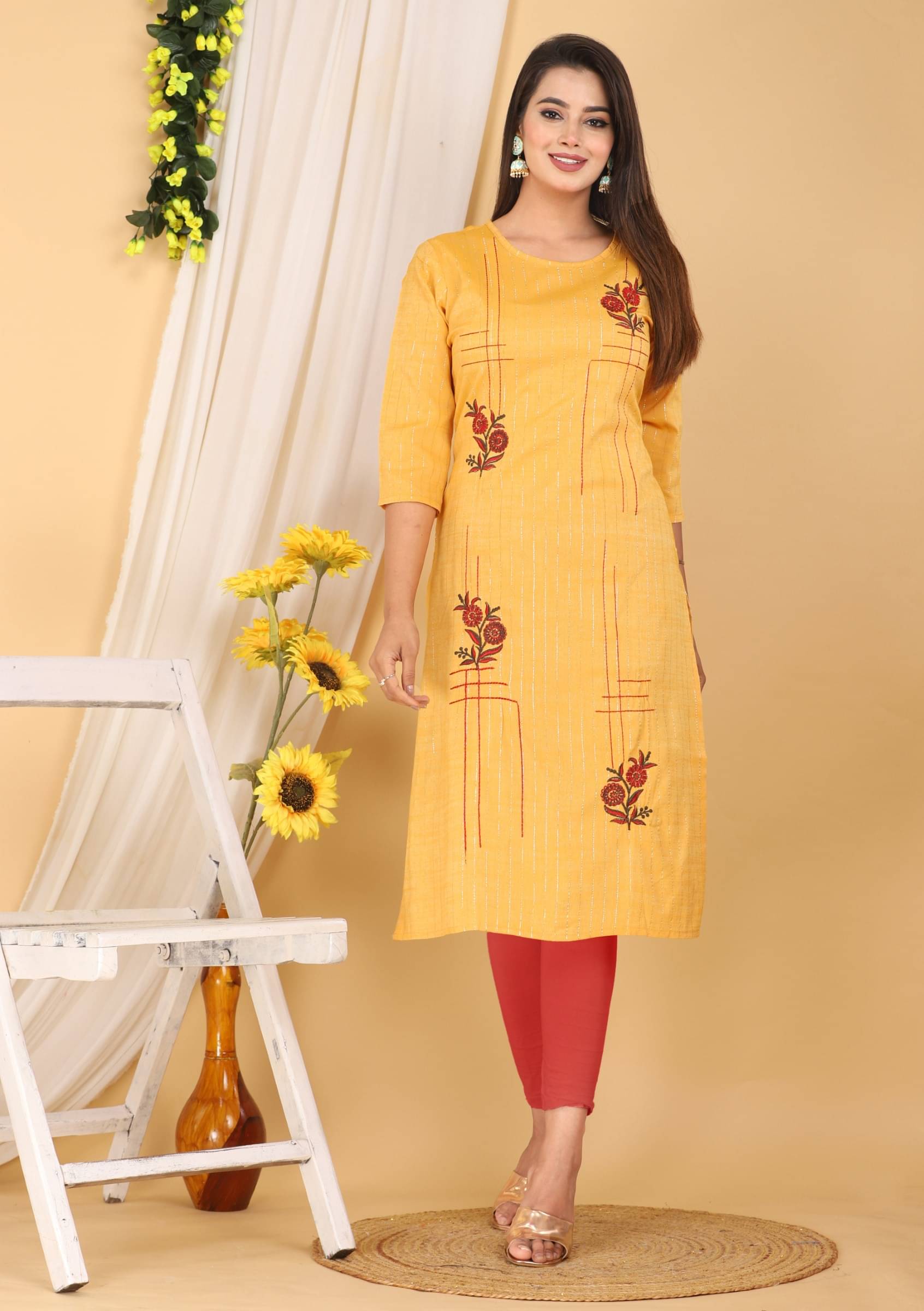 Mehsoos Women's Cotton Printed Straight Kurti - ( Yellow )     			Mehsoos Women's Cotton Printed Straight Kurti - ( Yellow )