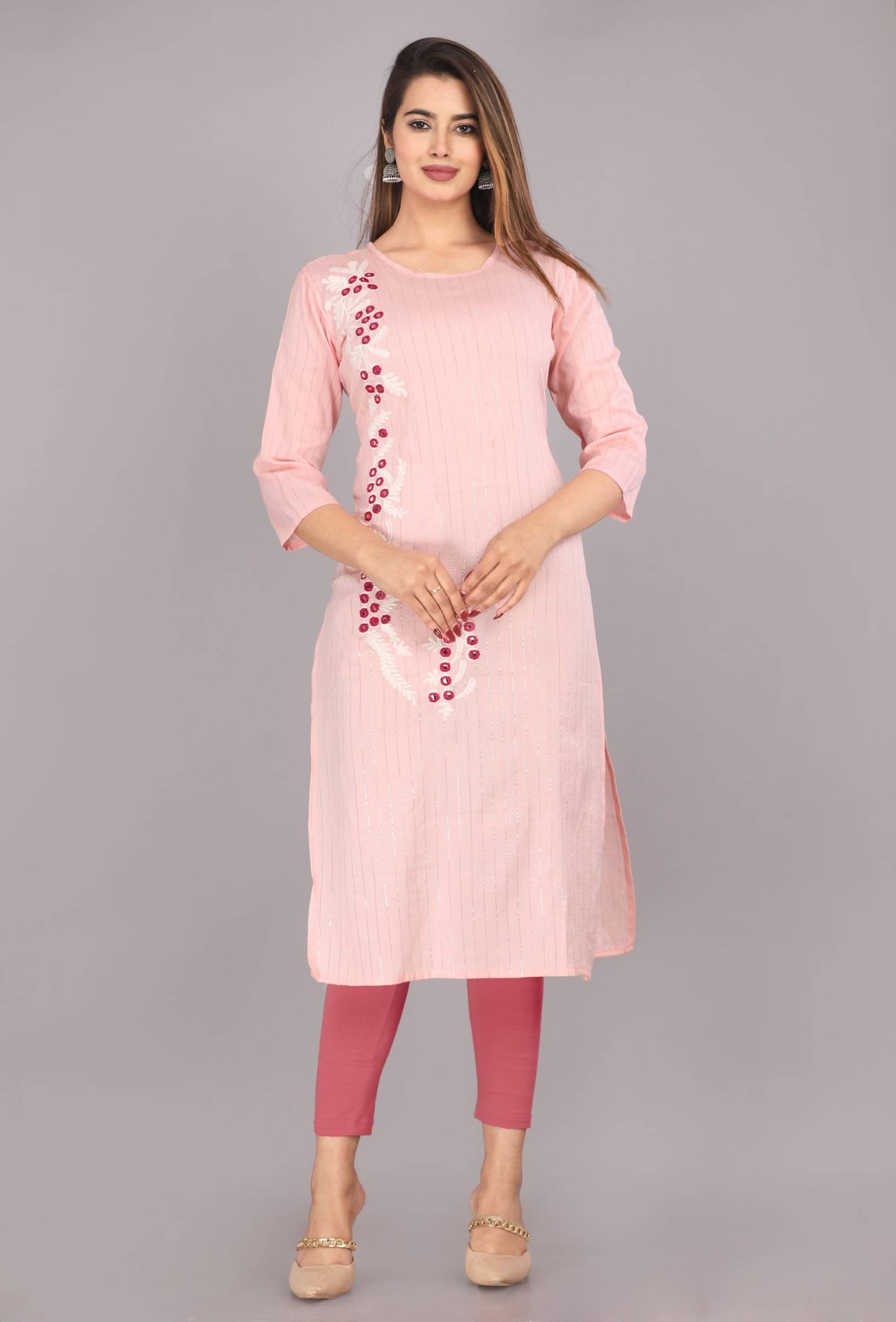 Mehsoos Women's Cotton Silk Embroidered Straight Kurti - ( Pink ) Mehsoos Women's Cotton Silk Embroidered Straight Kurti - ( Pink )