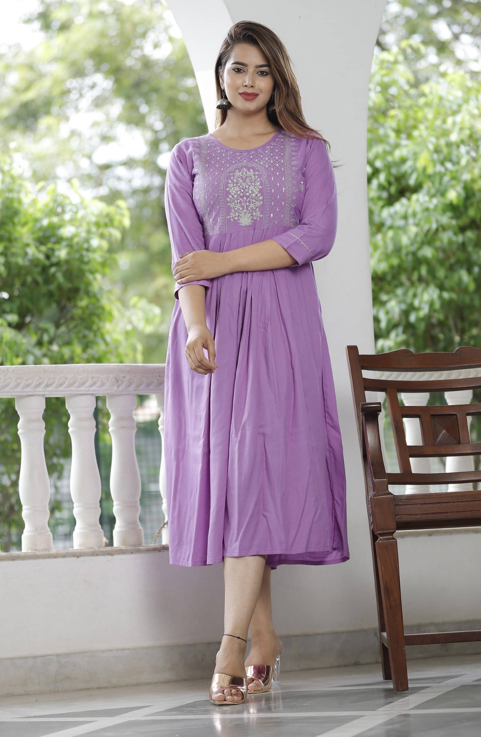 Mehsoos Women's Viscose Rayon Embroidered Flared Kurti - ( Purple ) Mehsoos Women's Viscose Rayon Embroidered Flared Kurti - ( Purple )