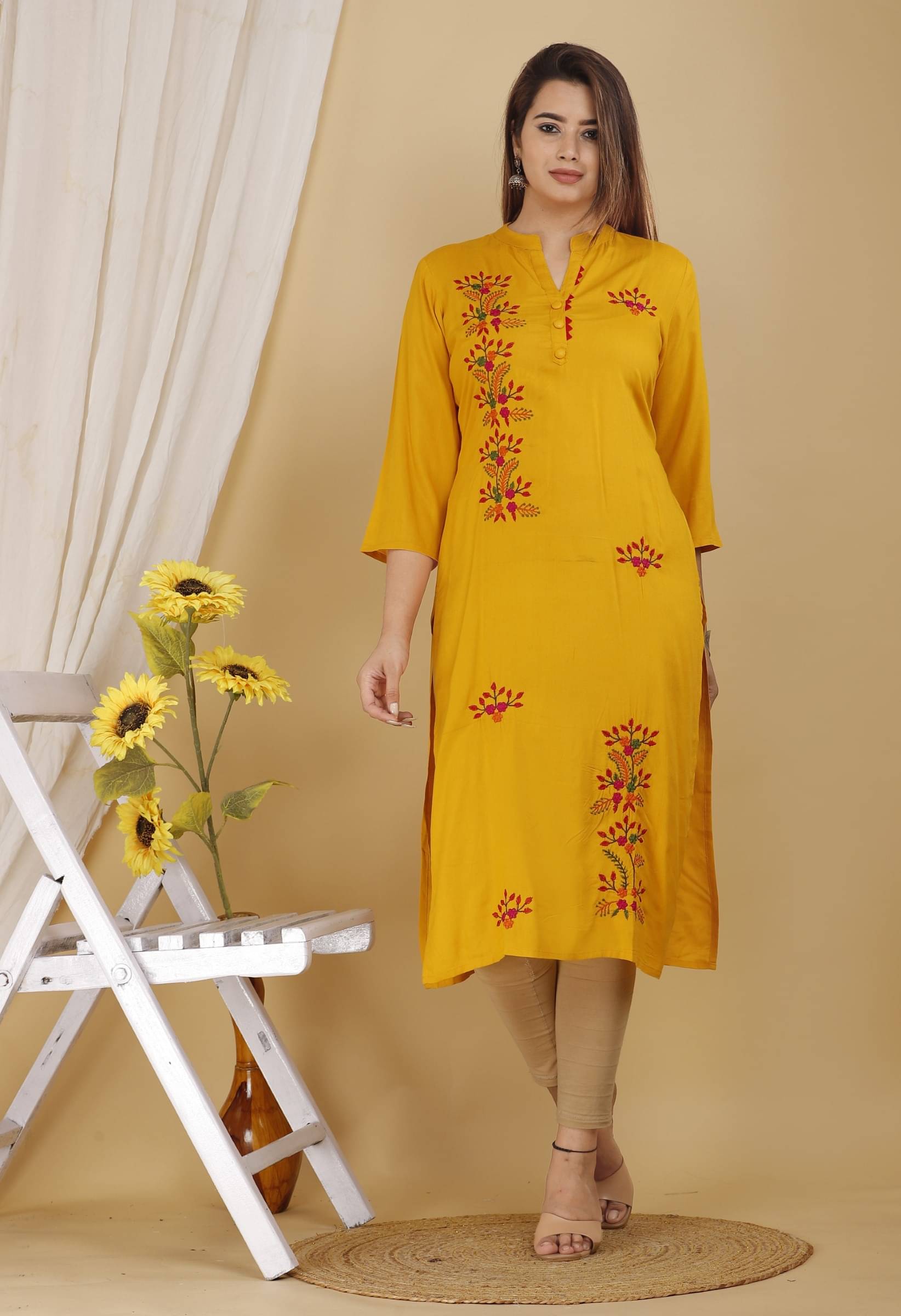 Mehsoos Women's Viscose Rayon Embroidered Straight Kurti - ( Multicolor ) Mehsoos Women's Viscose Rayon Embroidered Straight Kurti - ( Multicolor )