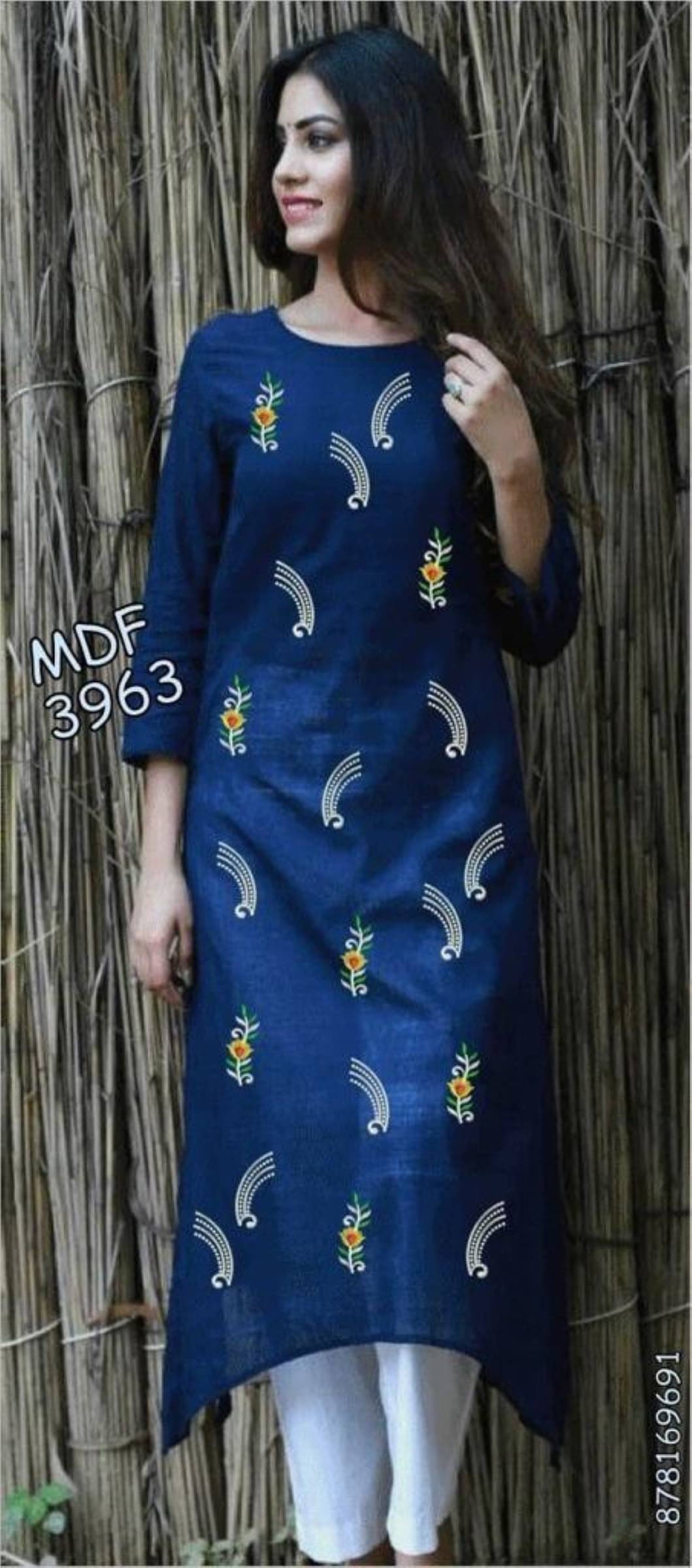     			Mehsoos Women's Viscose Rayon Embroidered Straight Kurti - ( Blue )