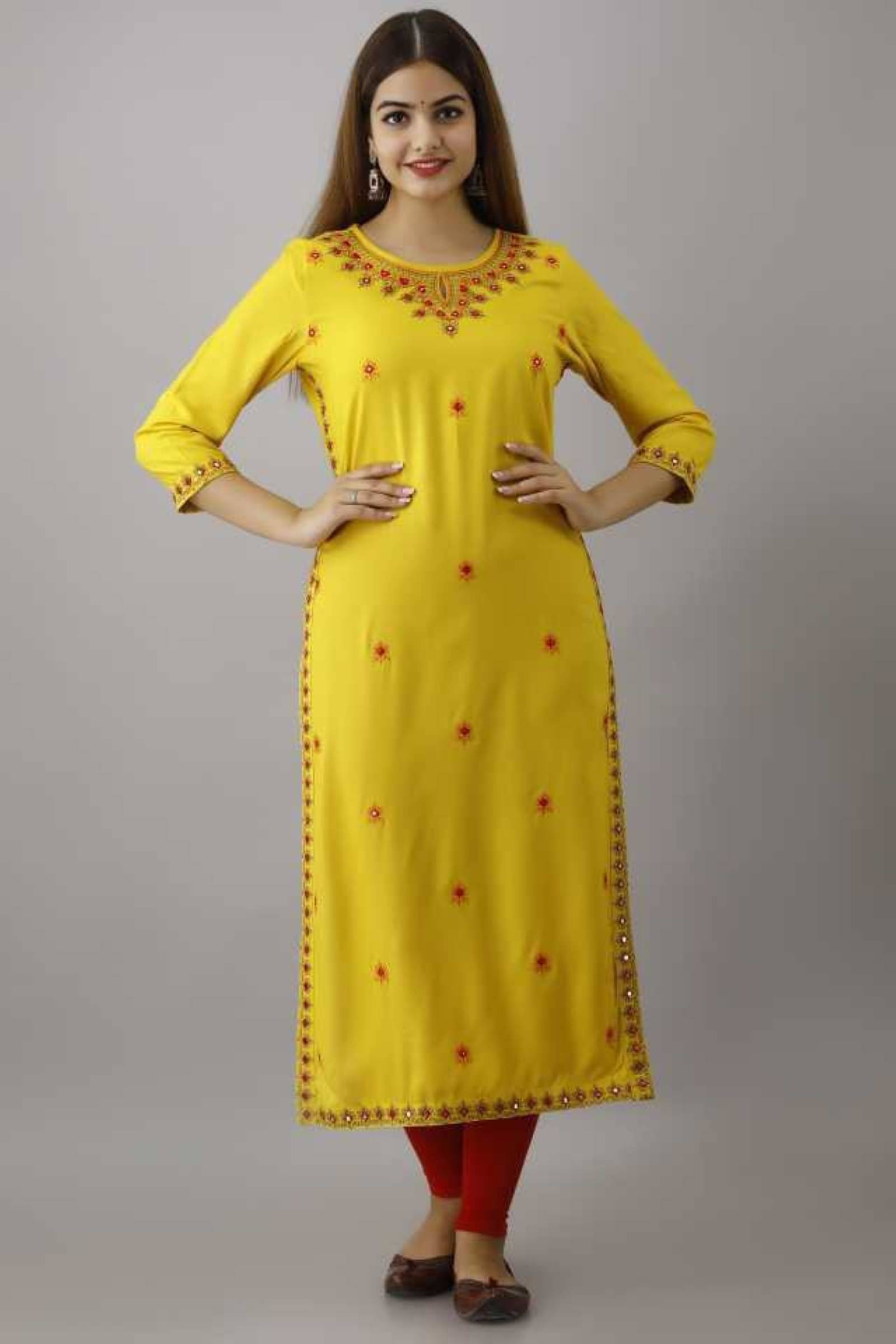 Mehsoos Women's Viscose Rayon Printed Straight Kurti - ( Yellow ) Mehsoos Women's Viscose Rayon Printed Straight Kurti - ( Yellow )
