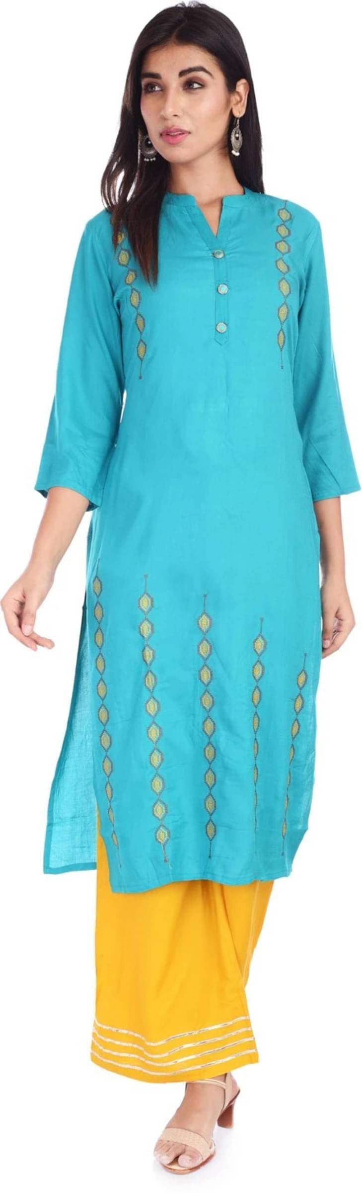     			Mehsoos Women's Viscose Rayon Embroidered Straight Kurti - ( Green )