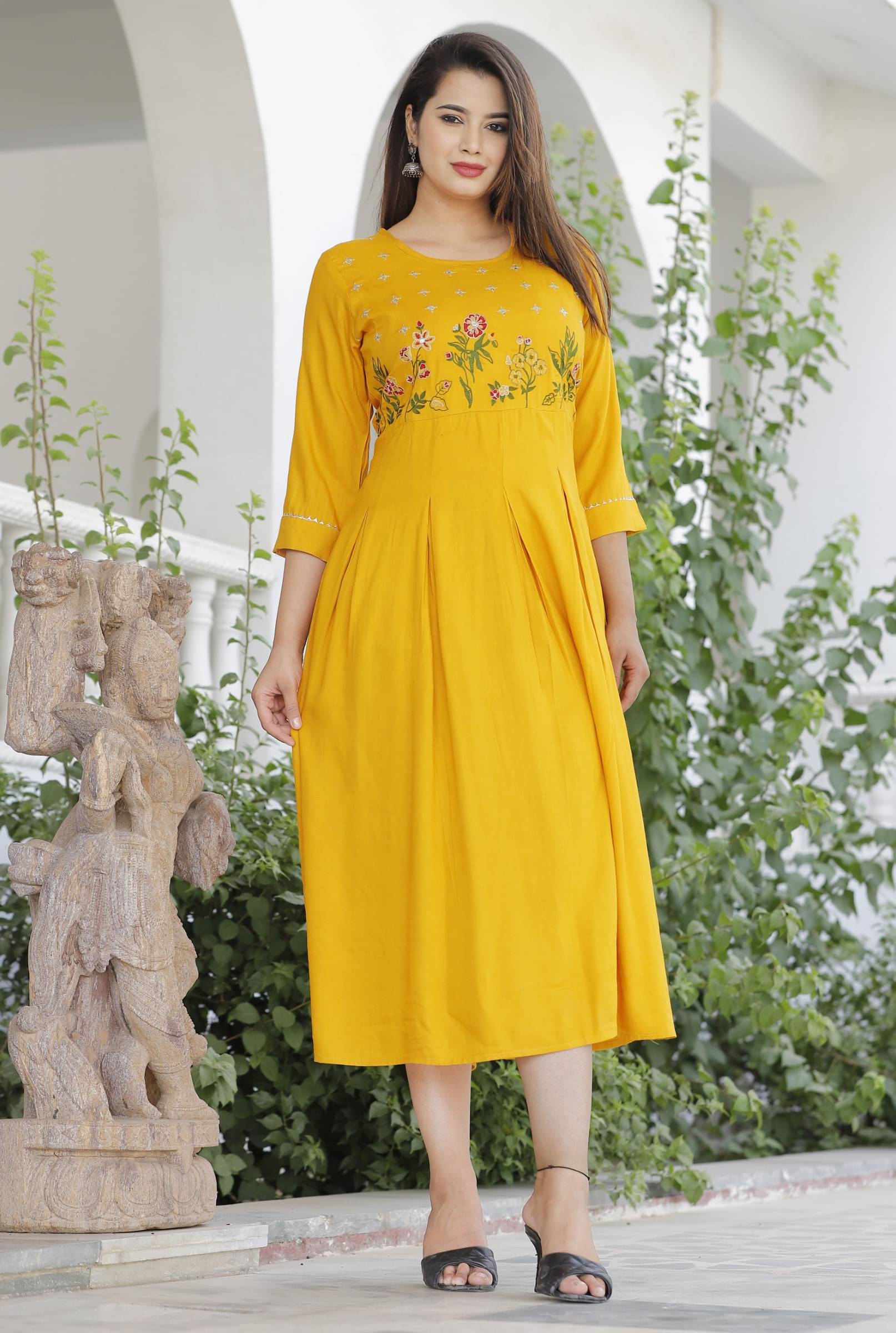Mehsoos Women's Viscose Rayon Embroidered Anarkali Kurti - ( Yellow ) Mehsoos Women's Viscose Rayon Embroidered Anarkali Kurti - ( Yellow )