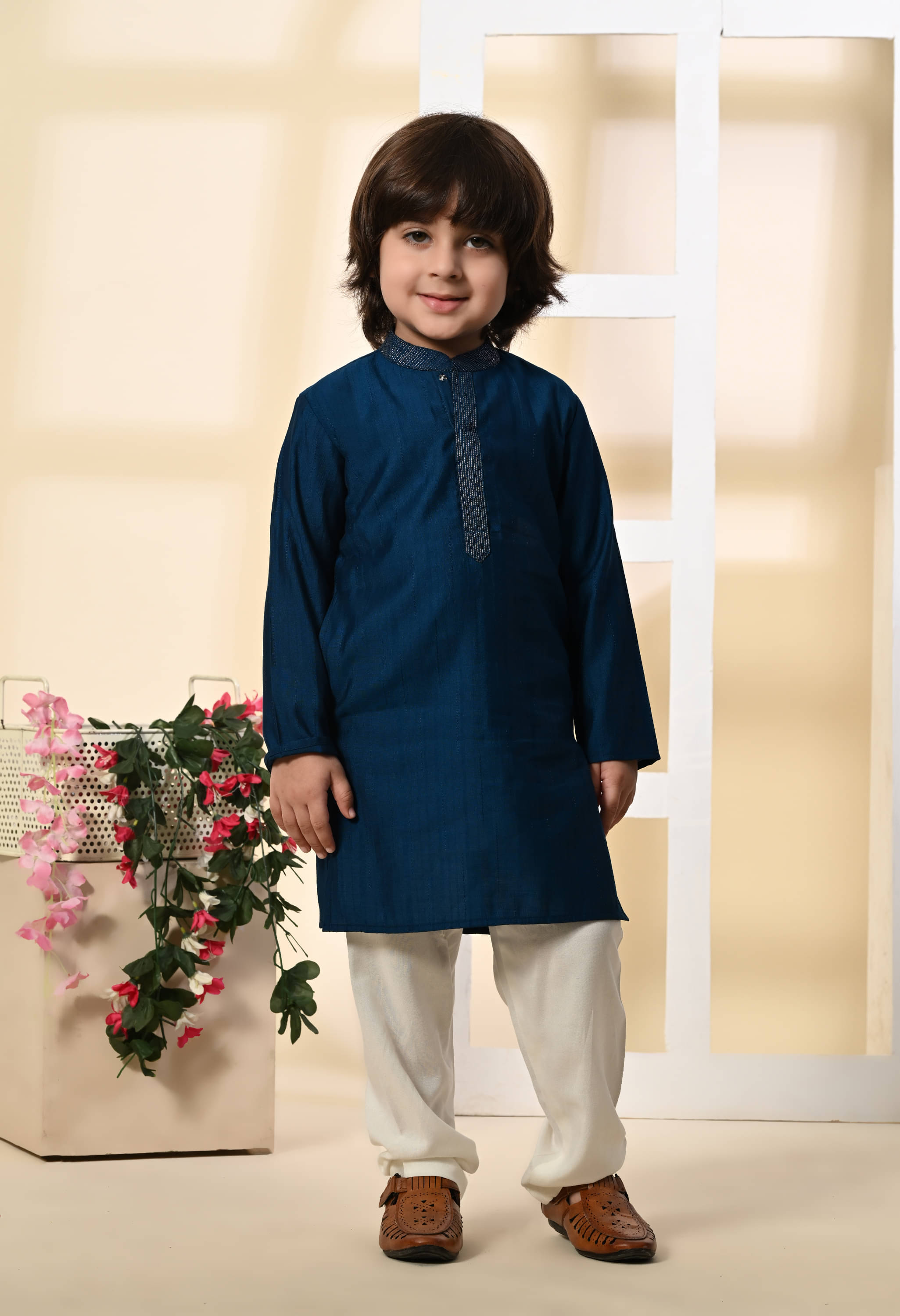 Muffin Shuffin Boys Silk Ethnic - Pattern Kurta Pyjama Set ( Teal , Pack of 1 )     			Muffin Shuffin Boys Silk Ethnic - Pattern Kurta Pyjama Set ( Teal , Pack of 1 )