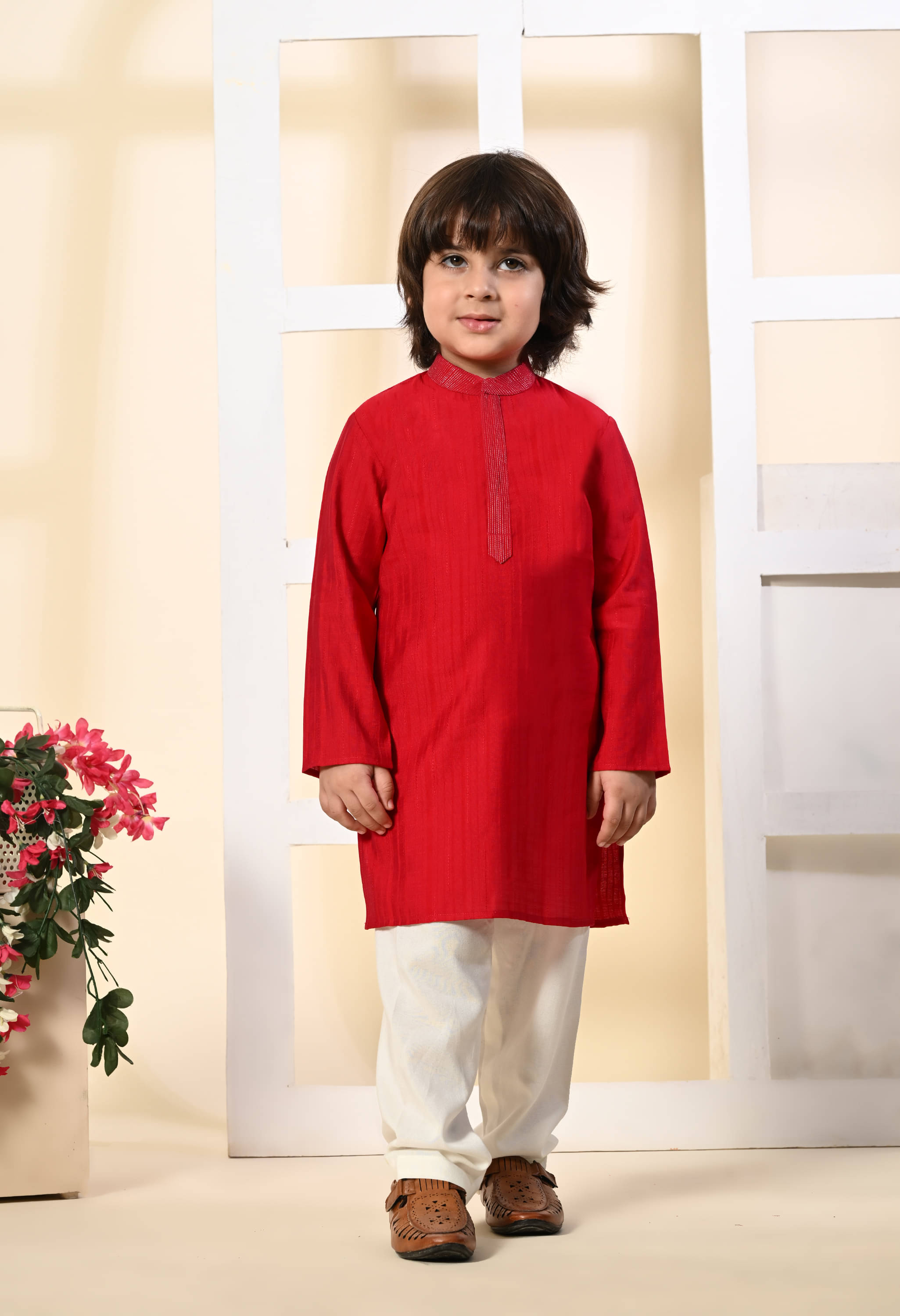     			Muffin Shuffin Boys Silk Ethnic - Pattern Kurta Pyjama Set ( Deep Pink , Pack of 1 )