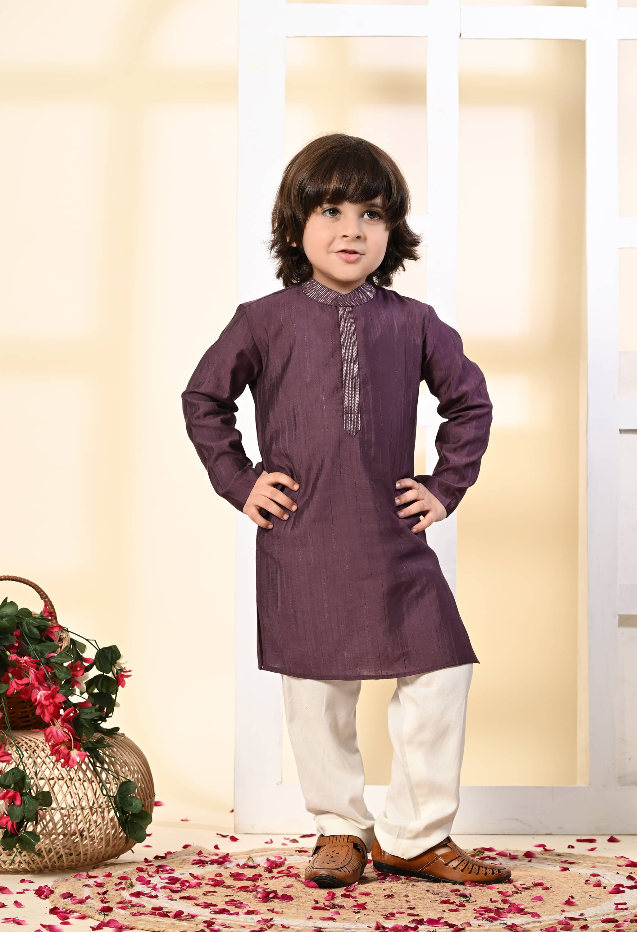 Muffin Shuffin Boys Silk Ethnic - Pattern Kurta Pyjama Set ( Lavender , Pack of 1 ) Muffin Shuffin Boys Silk Ethnic - Pattern Kurta Pyjama Set ( Lavender , Pack of 1 )