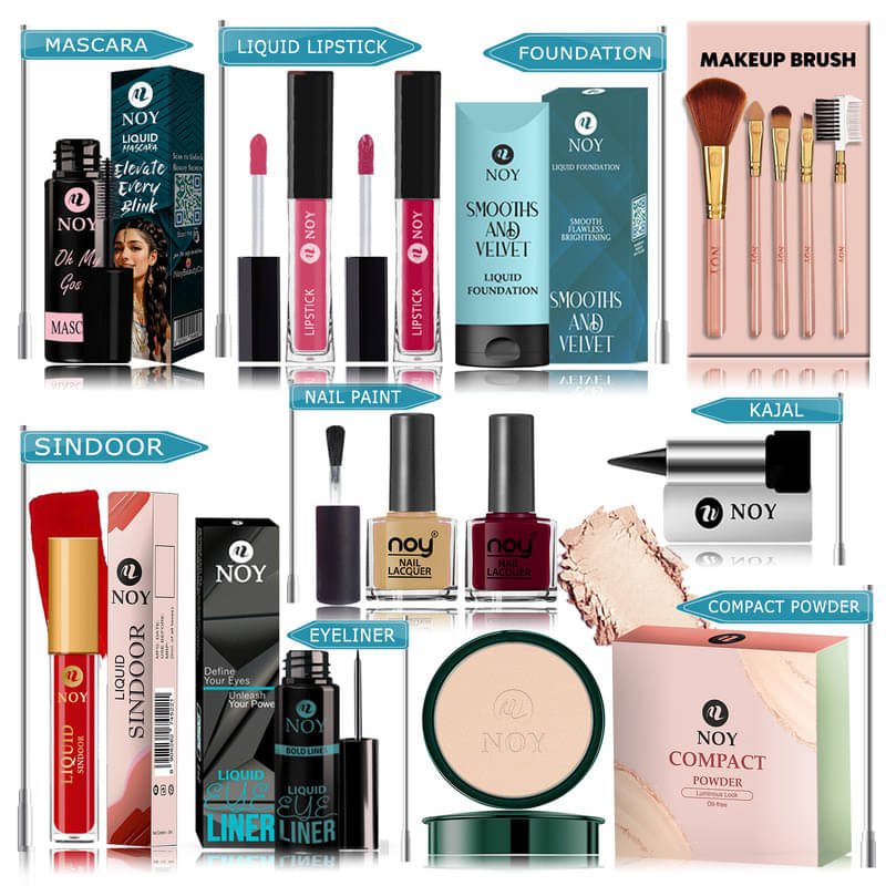     			NOY Makeup Kit ( Compact,Mascara,Lipstick,Foundation,Nail Polish,Makeup Brush,Sindoor,Kajal,Eyeliner )
