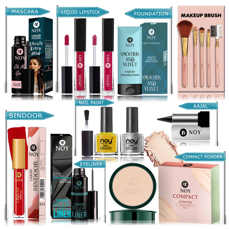     			NOY Makeup Kit ( Compact,Mascara,Lipstick,Foundation,Nail Polish,Makeup Brush,Sindoor,Kajal,Eyeliner )