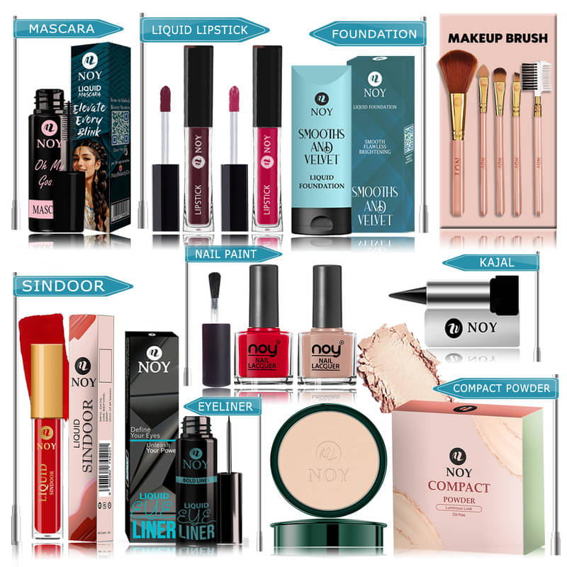     			NOY Makeup Kit ( Compact,Mascara,Lipstick,Foundation,Nail Polish,Makeup Brush,Sindoor,Kajal,Eyeliner )