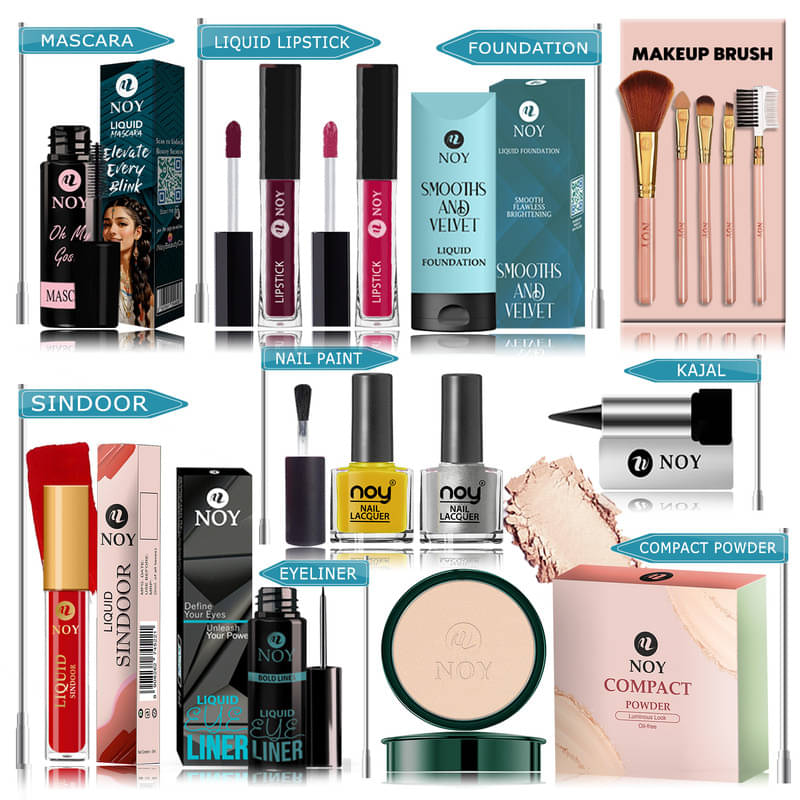     			NOY Makeup Kit ( Compact,Mascara,Lipstick,Foundation,Nail Polish,Makeup Brush,Sindoor,Kajal,Eyeliner )