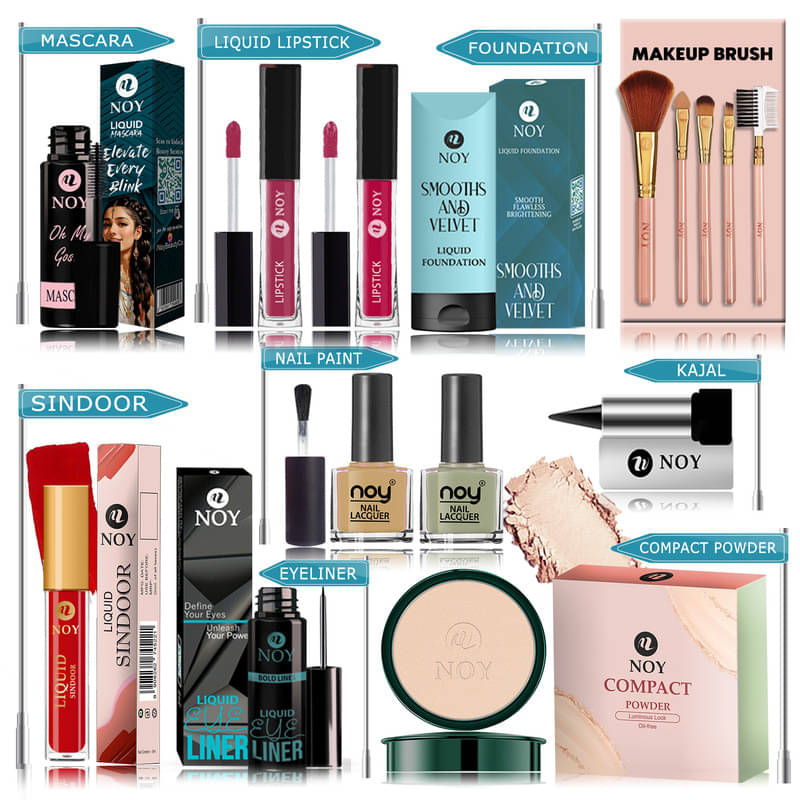 NOY Makeup Kit ( Compact,Mascara,Lipstick,Foundation,Nail Polish,Makeup Brush,Sindoor,Kajal,Eyeliner ) NOY Makeup Kit ( Compact,Mascara,Lipstick,Foundation,Nail Polish,Makeup Brush,Sindoor,Kajal,Eyeliner )