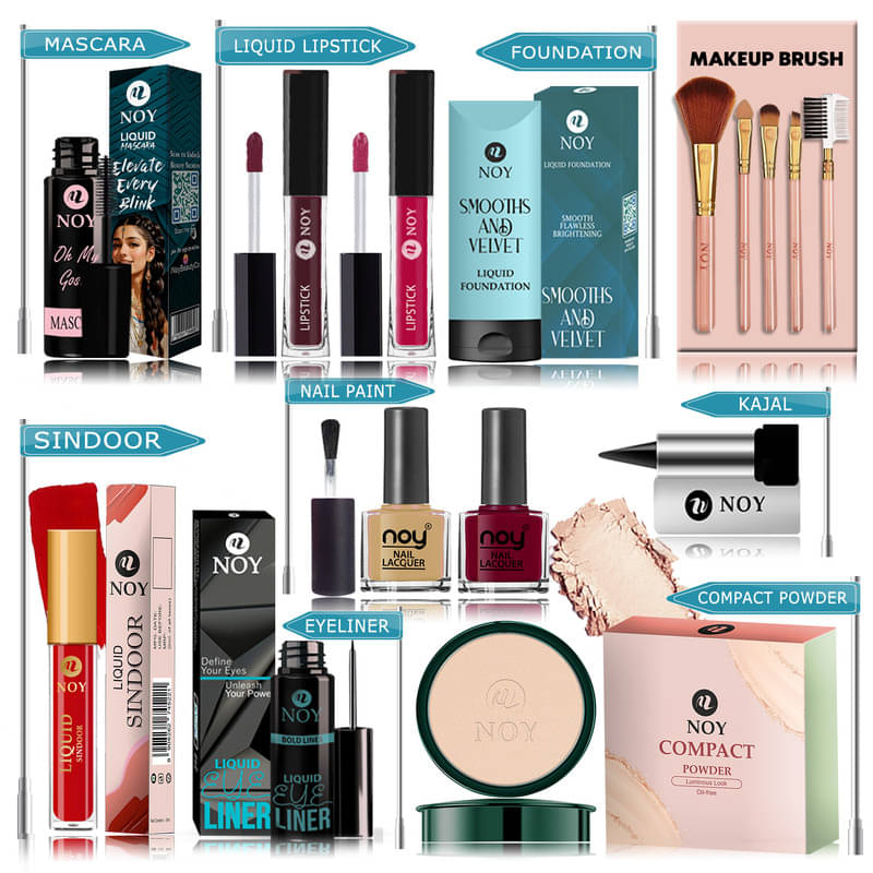     			NOY Makeup Kit ( Compact,Mascara,Lipstick,Foundation,Nail Polish,Makeup Brush,Sindoor,Kajal,Eyeliner )