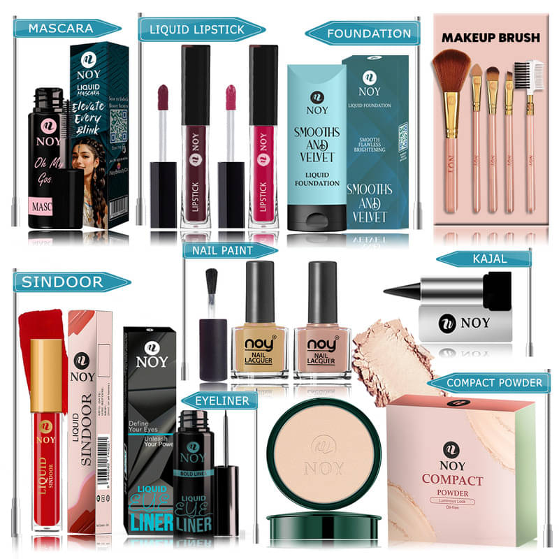 NOY Makeup Kit ( Compact,Mascara,Lipstick,Foundation,Nail Polish,Makeup Brush,Sindoor,Kajal,Eyeliner ) NOY Makeup Kit ( Compact,Mascara,Lipstick,Foundation,Nail Polish,Makeup Brush,Sindoor,Kajal,Eyeliner )