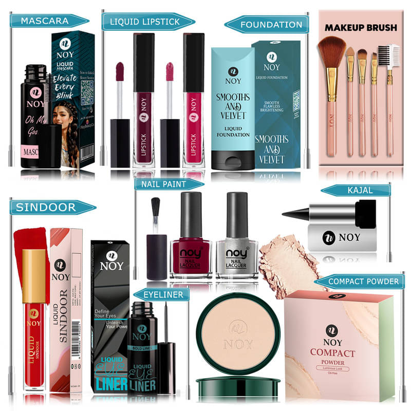 NOY Makeup Kit ( Compact,Mascara,Lipstick,Foundation,Nail Polish,Makeup Brush,Sindoor,Kajal,Eyeliner ) NOY Makeup Kit ( Compact,Mascara,Lipstick,Foundation,Nail Polish,Makeup Brush,Sindoor,Kajal,Eyeliner )