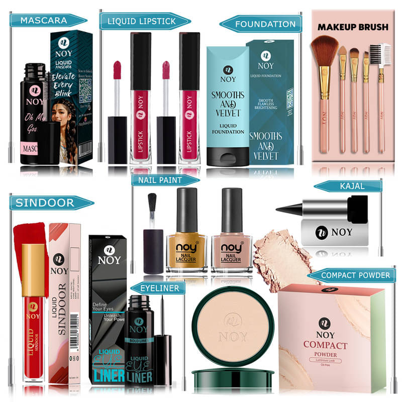     			NOY Makeup Kit ( Compact,Mascara,Lipstick,Foundation,Nail Polish,Makeup Brush,Sindoor,Kajal,Eyeliner )