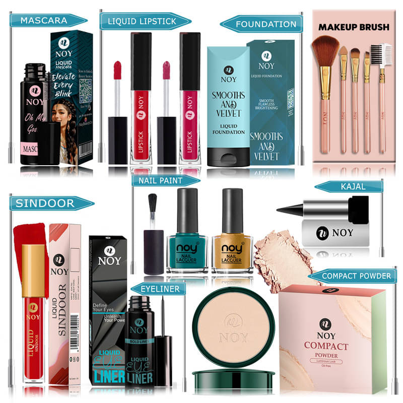 NOY Makeup Kit ( Compact,Mascara,Lipstick,Foundation,Nail Polish,Makeup Brush,Sindoor,Kajal,Eyeliner ) NOY Makeup Kit ( Compact,Mascara,Lipstick,Foundation,Nail Polish,Makeup Brush,Sindoor,Kajal,Eyeliner )