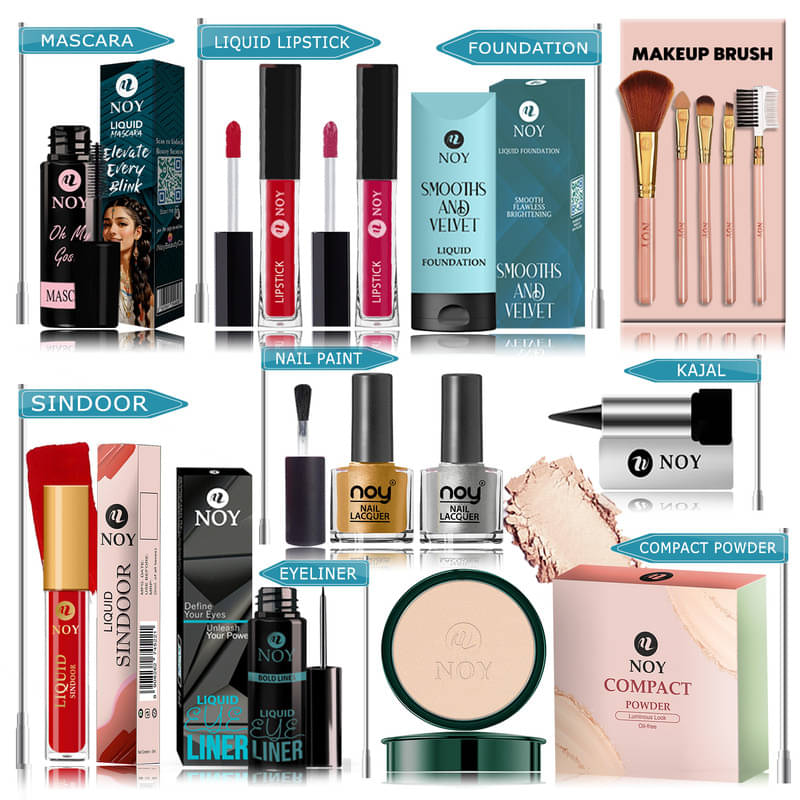     			NOY Makeup Kit ( Compact,Mascara,Lipstick,Foundation,Nail Polish,Makeup Brush,Sindoor,Kajal,Eyeliner )
