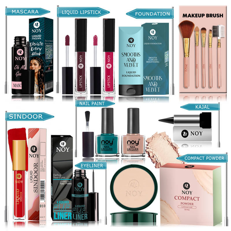     			NOY Makeup Kit ( Compact,Mascara,Lipstick,Foundation,Nail Polish,Makeup Brush,Sindoor,Kajal,Eyeliner )
