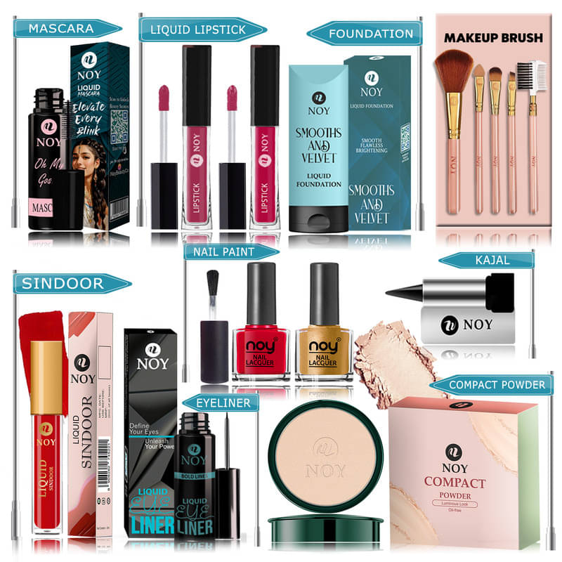 NOY Makeup Kit ( Compact,Mascara,Lipstick,Foundation,Nail Polish,Makeup Brush,Sindoor,Kajal,Eyeliner ) NOY Makeup Kit ( Compact,Mascara,Lipstick,Foundation,Nail Polish,Makeup Brush,Sindoor,Kajal,Eyeliner )